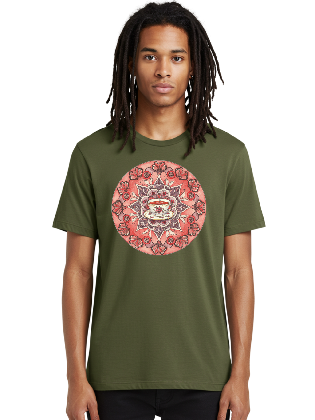 Tea-Cup-Mandala-2 Men'S Graphic Tee, 100% Cotton, Comfortable Casual Summer Wear, Machine Washable, Vintage Camera, Old Camera, Antique Camera, Black Camera, Classic Photography, Photography Equipment, Nostalgic Device, Film Camera, Camera Art Baf565
