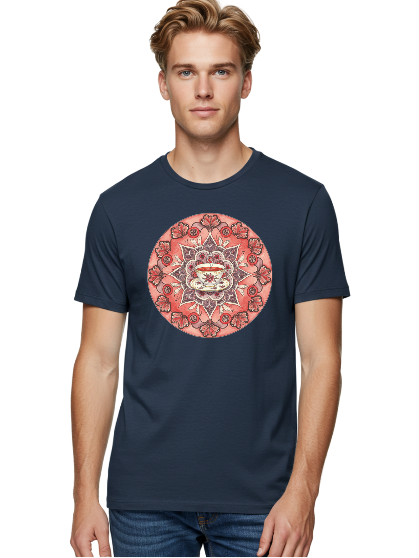 Tea-Cup-Mandala-2 Men'S Graphic Tee, 100% Cotton, Comfortable Casual Summer Wear, Machine Washable, Vintage Camera, Old Camera, Antique Camera, Black Camera, Classic Photography, Photography Equipment, Nostalgic Device, Film Camera, Camera Art Baf565