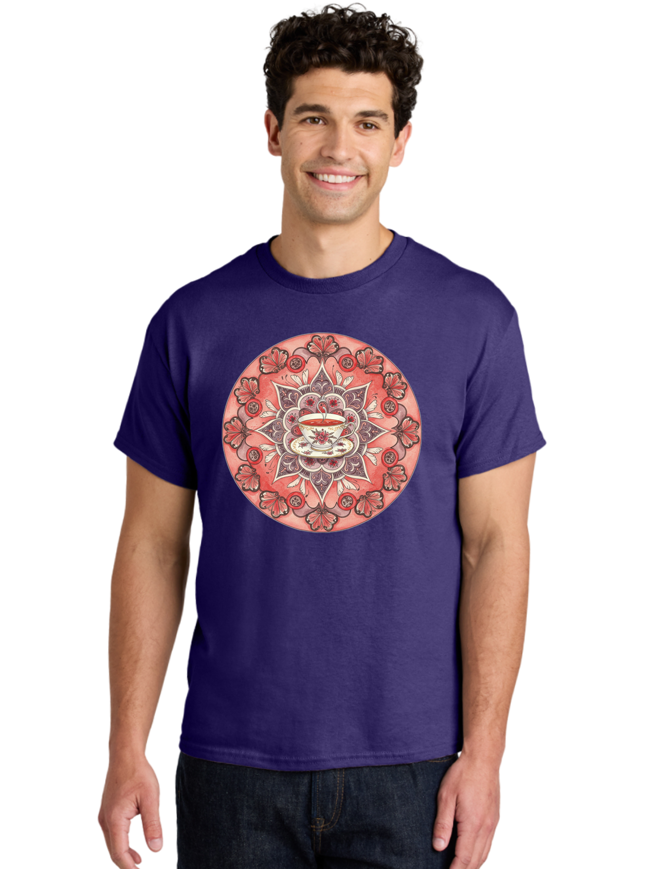 Tea-Cup-Mandala-2 Men'S Graphic Tee, 100% Cotton, Comfortable Casual Summer Wear, Machine Washable, Vintage Camera, Old Camera, Antique Camera, Black Camera, Classic Photography, Photography Equipment, Nostalgic Device, Film Camera, Camera Art Baf565