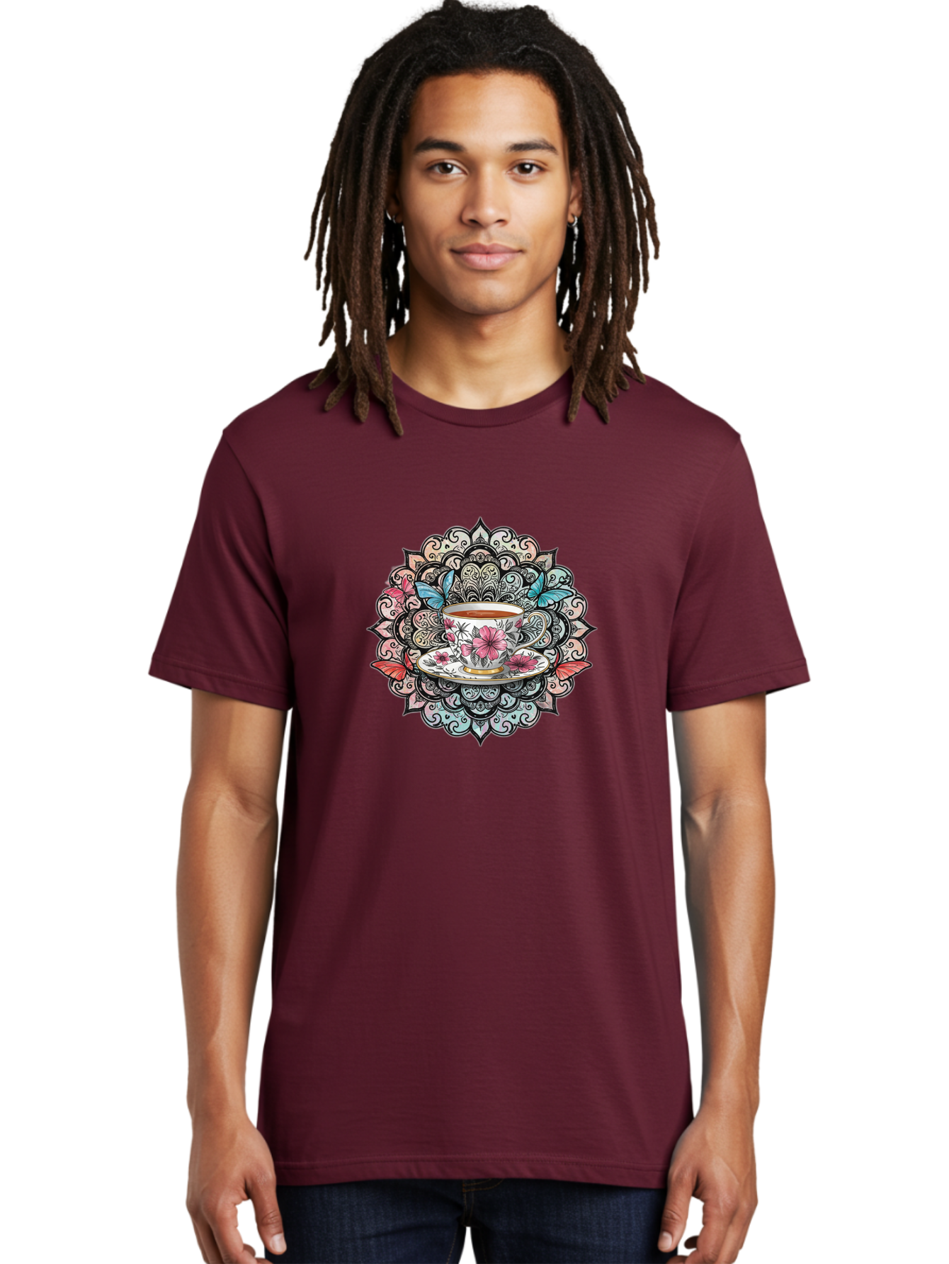 Tea-Cup-Mandala Men'S Graphic Tee, 100% Cotton, Comfortable Casual Summer Wear, Machine Washable, Vintage Camera, Old Camera, Antique Camera, Black Camera, Classic Photography, Photography Equipment, Nostalgic Device, Film Camera, Camera Art Baf566