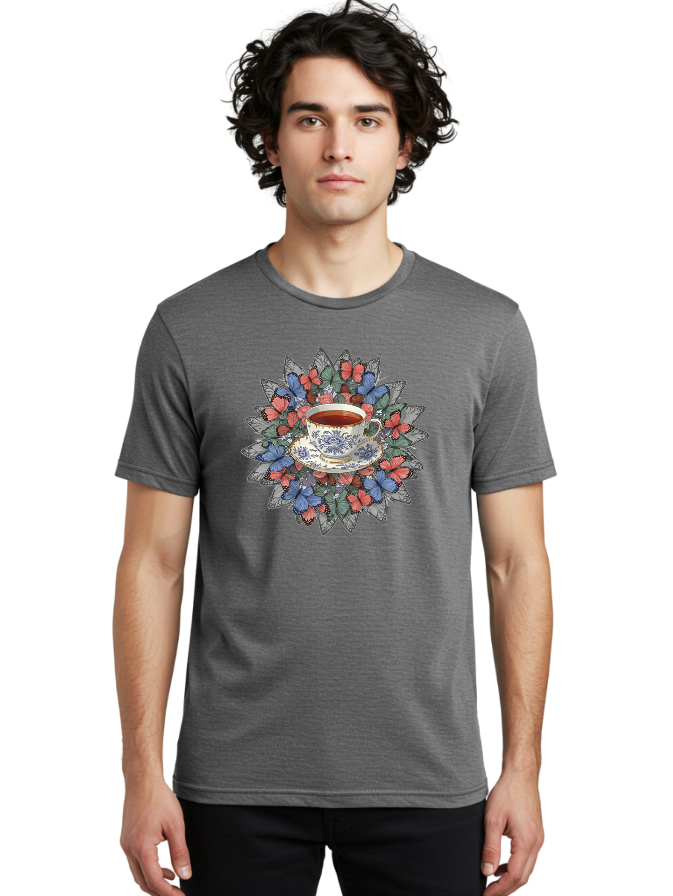 Tea-Cup-With-Butterflies Men'S Graphic Tee, 100% Cotton, Comfortable Casual Summer Wear, Machine Washable, Vintage Camera, Old Camera, Antique Camera, Black Camera, Classic Photography, Photography Equipment, Nostalgic Device, Film Camera, Baf568
