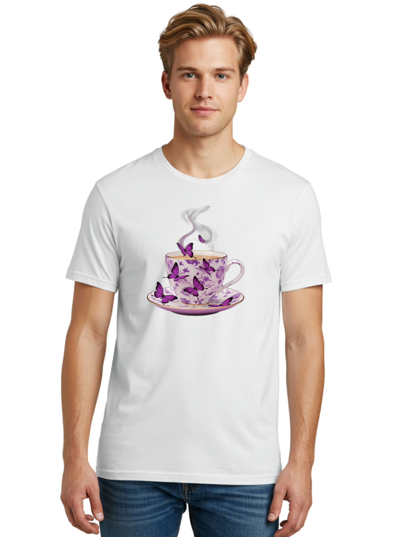 Tea-Cup-With-Purple-Butterflies Men'S Graphic Tee, 100% Cotton, Comfortable Casual Summer Wear, Machine Washable, Vintage Camera, Old Camera, Antique Camera, Black Camera, Classic Photography, Photography Equipment, Nostalgic Device, Baf569