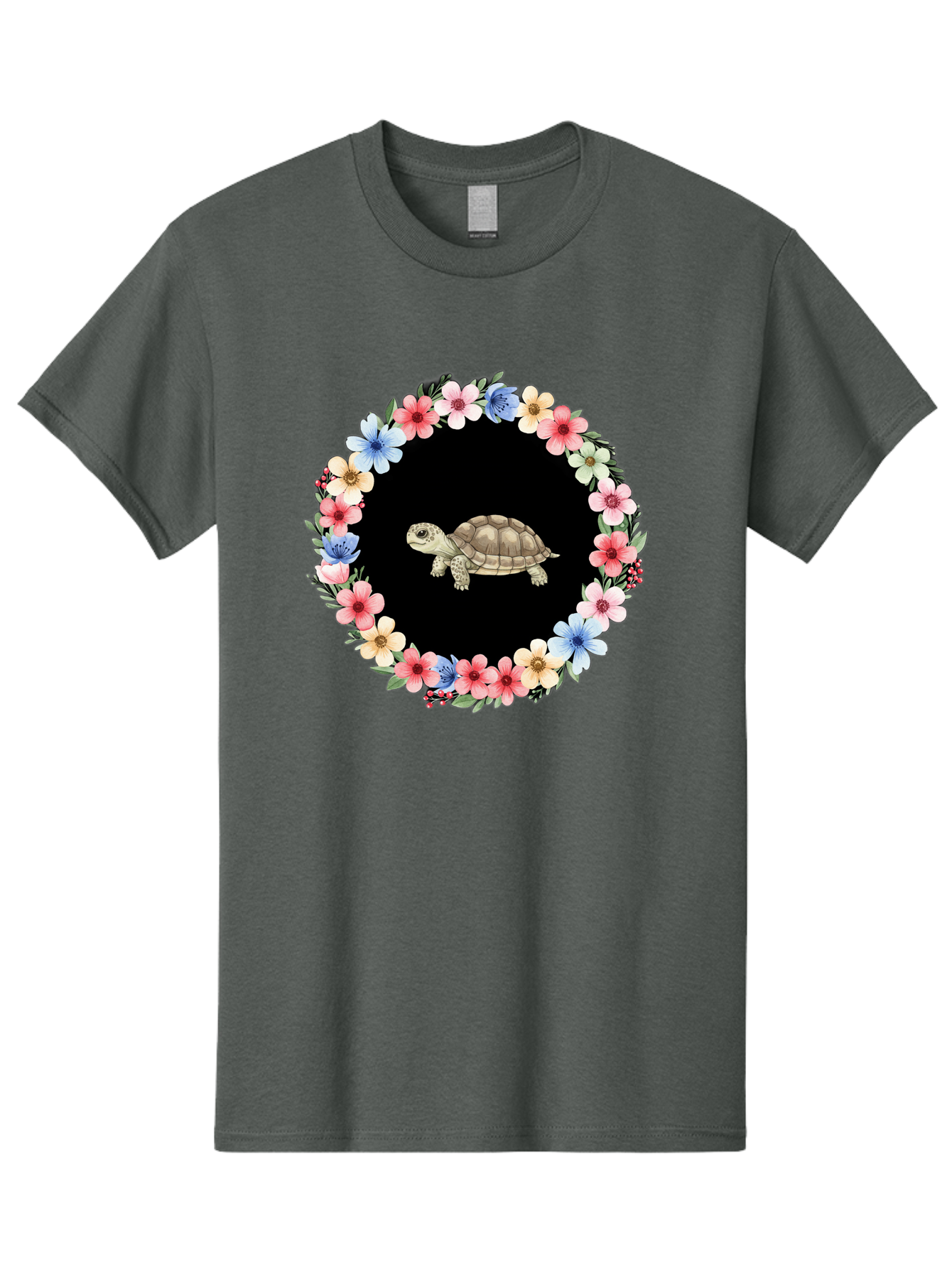 Tortoise-In-Floral-Circle Men'S Graphic Tee, 100% Cotton, Comfortable Casual Summer Wear, Machine Washable, Vintage Camera, Old Camera, Antique Camera, Black Camera, Classic Photography, Photography Equipment, Nostalgic Device, Film Camera, Baf597