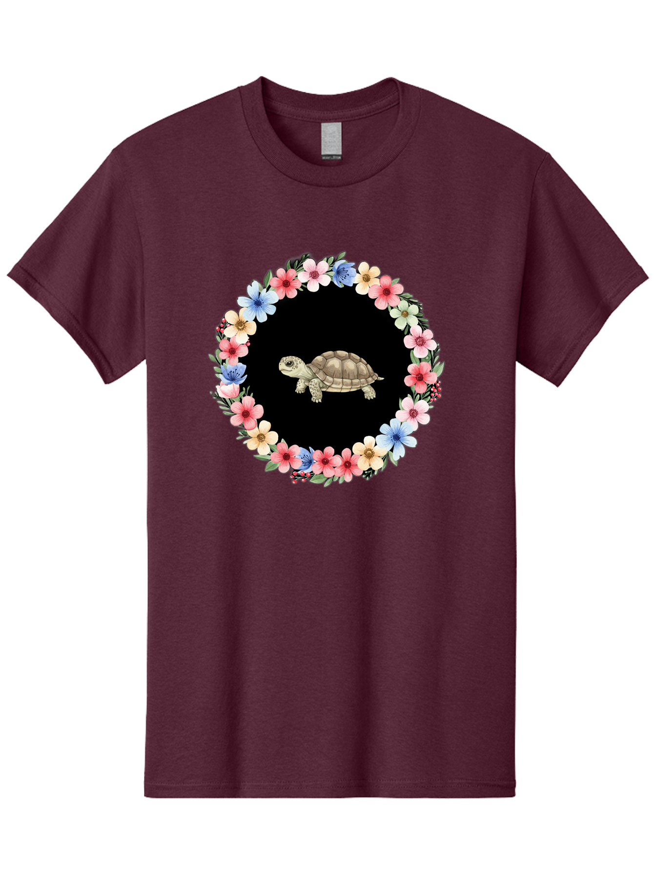 Tortoise-In-Floral-Circle Men'S Graphic Tee, 100% Cotton, Comfortable Casual Summer Wear, Machine Washable, Vintage Camera, Old Camera, Antique Camera, Black Camera, Classic Photography, Photography Equipment, Nostalgic Device, Film Camera, Baf597