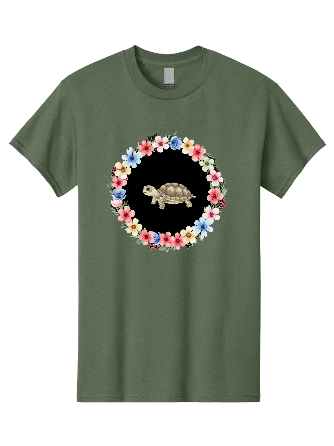 Tortoise-In-Floral-Circle Men'S Graphic Tee, 100% Cotton, Comfortable Casual Summer Wear, Machine Washable, Vintage Camera, Old Camera, Antique Camera, Black Camera, Classic Photography, Photography Equipment, Nostalgic Device, Film Camera, Baf597