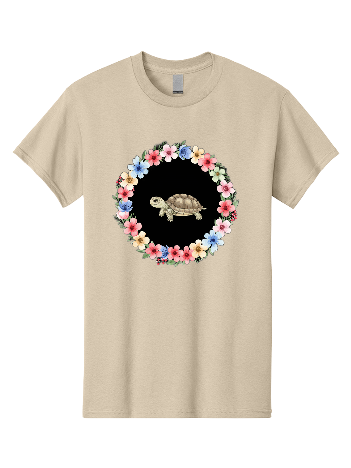Tortoise-In-Floral-Circle Men'S Graphic Tee, 100% Cotton, Comfortable Casual Summer Wear, Machine Washable, Vintage Camera, Old Camera, Antique Camera, Black Camera, Classic Photography, Photography Equipment, Nostalgic Device, Film Camera, Baf597