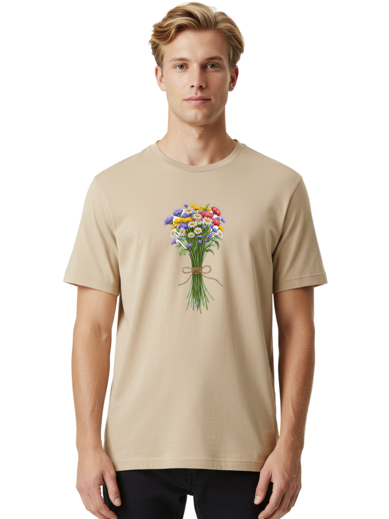 Wild-Flower-Bouquet-1 Men'S Graphic Tee, 100% Cotton, Comfortable Casual Summer Wear, Machine Washable, Vintage Camera, Old Camera, Antique Camera, Black Camera, Classic Photography, Photography Equipment, Nostalgic Device, Film Camera, Baf647