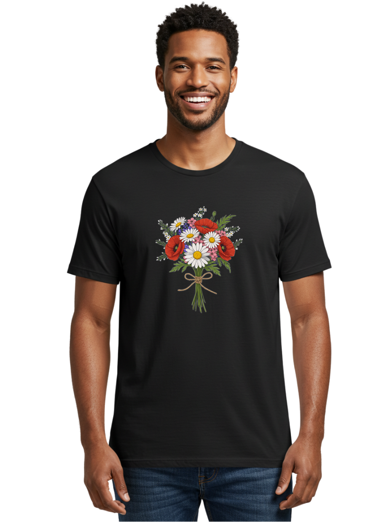Wildflower-Bouquet-1 Men'S Graphic Tee, 100% Cotton, Comfortable Casual Summer Wear, Machine Washable, Vintage Camera, Old Camera, Antique Camera, Black Camera, Classic Photography, Photography Equipment, Nostalgic Device, Film Camera, Baf649