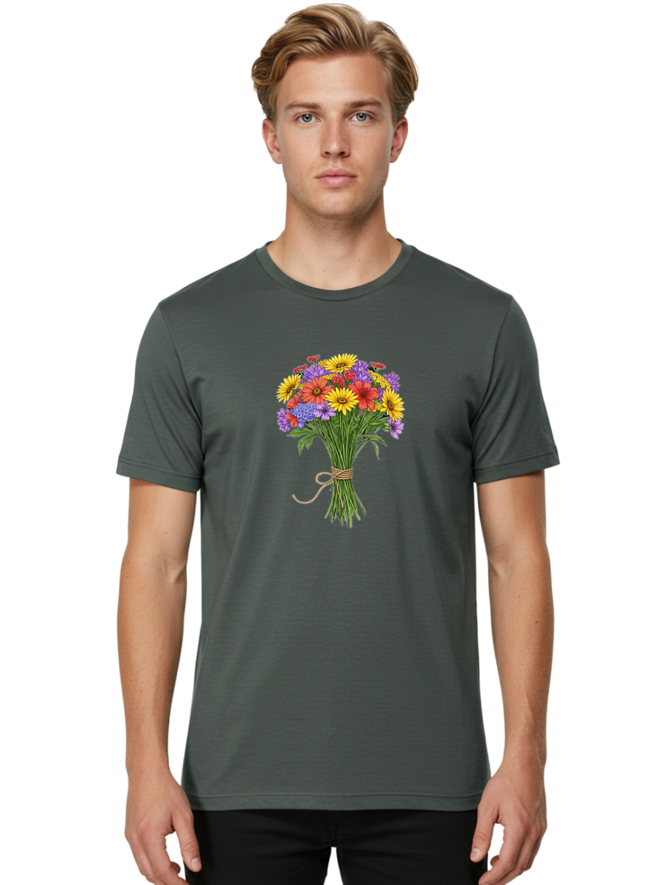 Wildflower-Bouquet-4 Men'S Graphic Tee, 100% Cotton, Comfortable Casual Summer Wear, Machine Washable, Vintage Camera, Old Camera, Antique Camera, Black Camera, Classic Photography, Photography Equipment, Nostalgic Device, Film Camera, Baf657