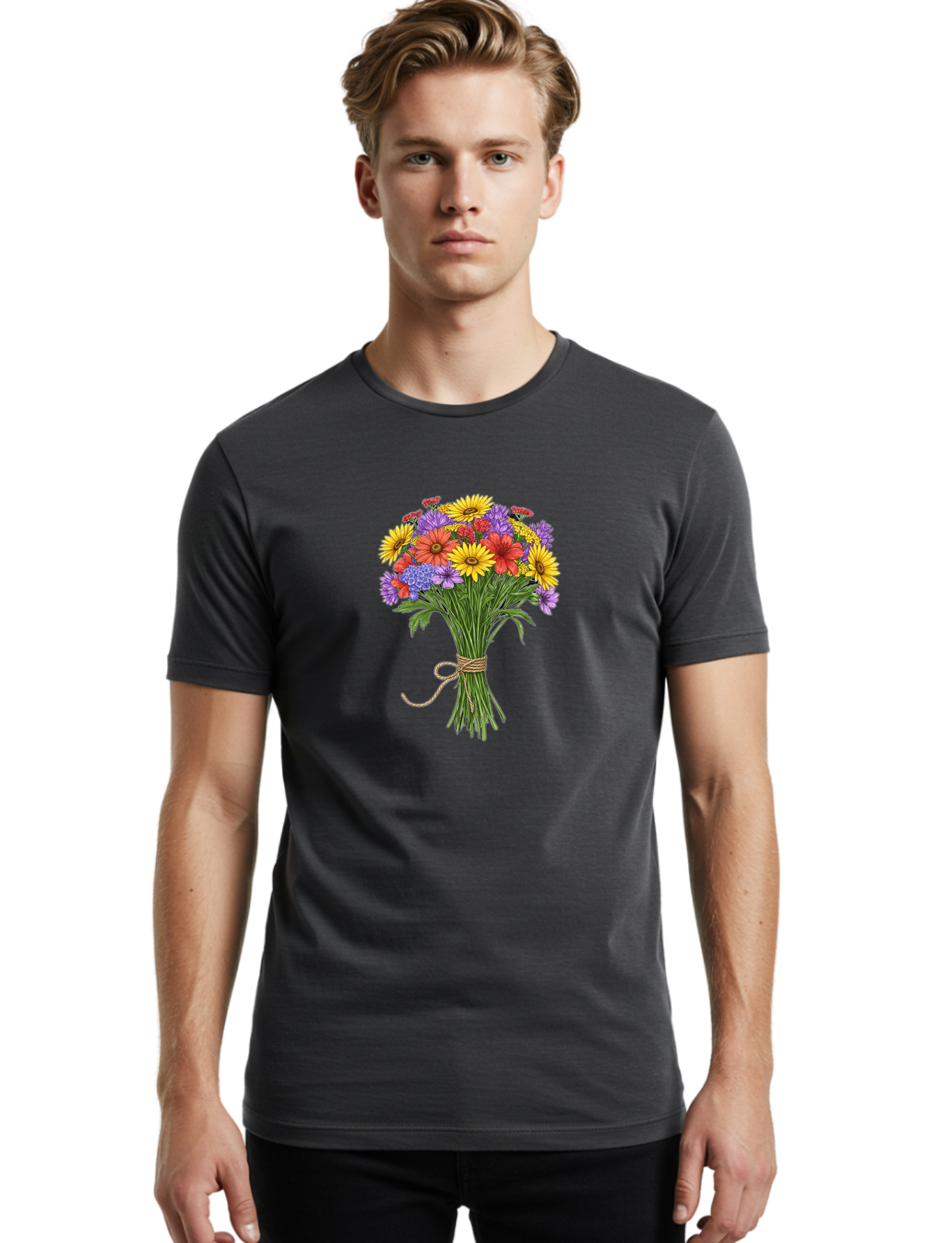 Wildflower-Bouquet-4 Men'S Graphic Tee, 100% Cotton, Comfortable Casual Summer Wear, Machine Washable, Vintage Camera, Old Camera, Antique Camera, Black Camera, Classic Photography, Photography Equipment, Nostalgic Device, Film Camera, Baf657