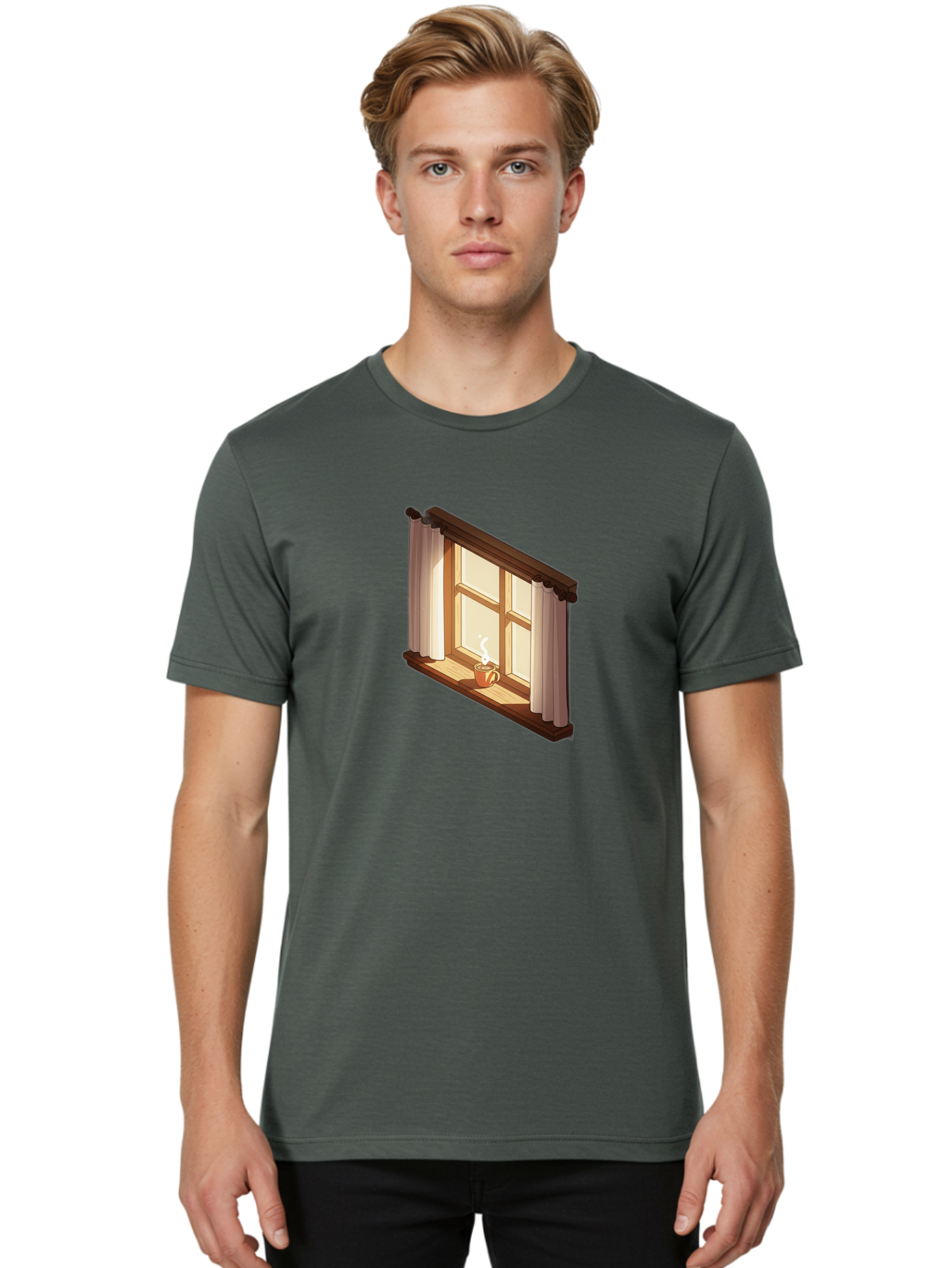 Window-With-Coffee-Cup Men'S Graphic Tee, 100% Cotton, Comfortable Casual Summer Wear, Machine Washable, Vintage Camera, Old Camera, Antique Camera, Black Camera, Classic Photography, Photography Equipment, Nostalgic Device, Film Camera, Baf665