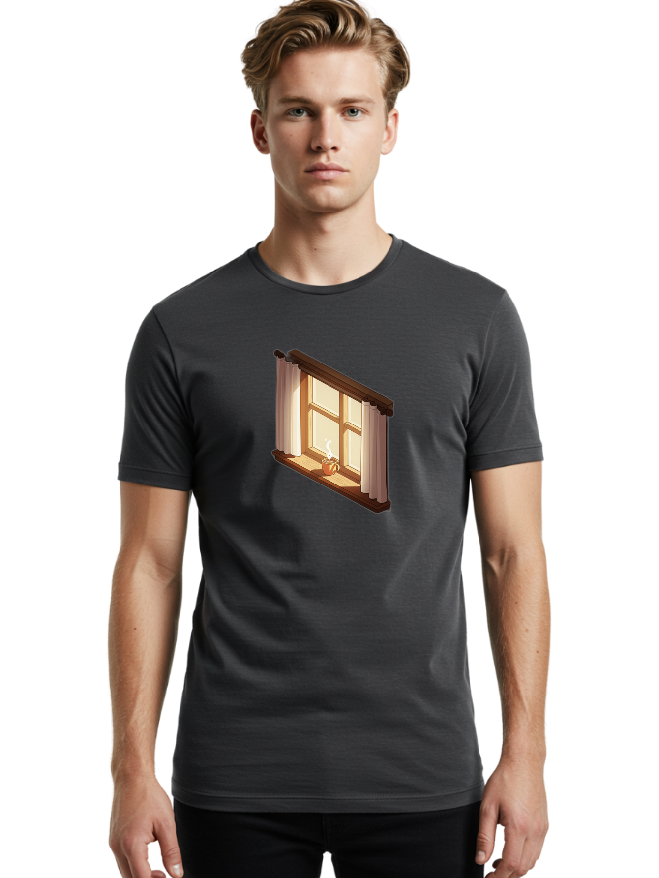 Window-With-Coffee-Cup Men'S Graphic Tee, 100% Cotton, Comfortable Casual Summer Wear, Machine Washable, Vintage Camera, Old Camera, Antique Camera, Black Camera, Classic Photography, Photography Equipment, Nostalgic Device, Film Camera, Baf665