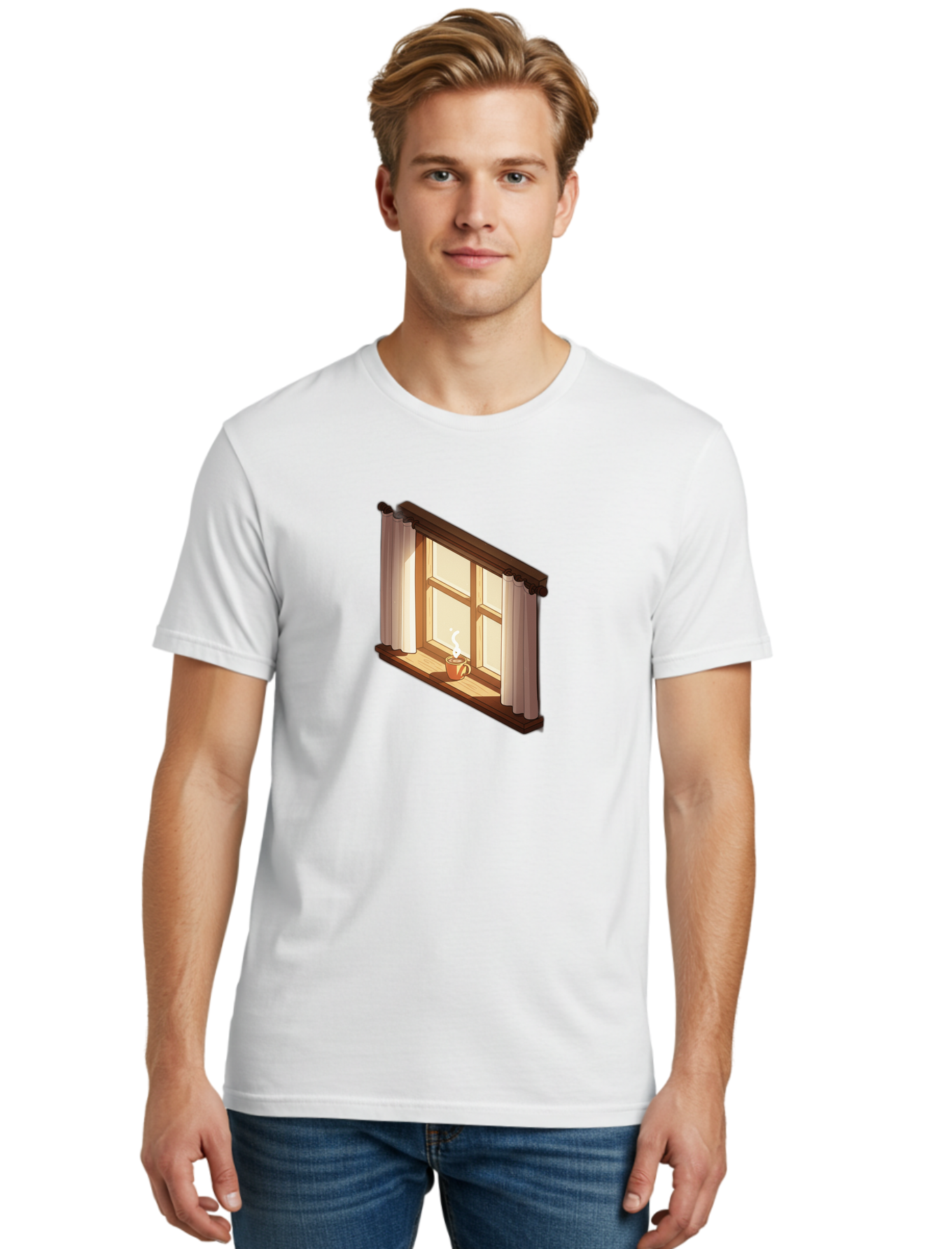 Window-With-Coffee-Cup Men'S Graphic Tee, 100% Cotton, Comfortable Casual Summer Wear, Machine Washable, Vintage Camera, Old Camera, Antique Camera, Black Camera, Classic Photography, Photography Equipment, Nostalgic Device, Film Camera, Baf665