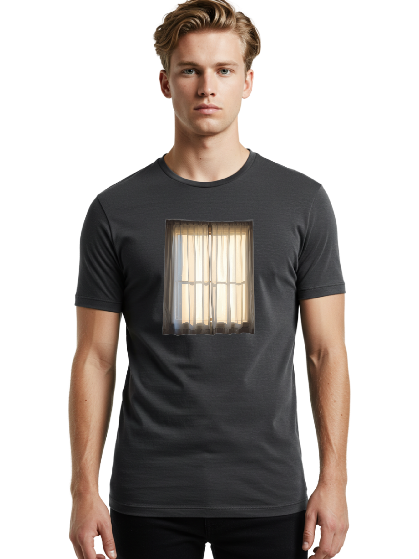 Window-With-Curtains-1 Men'S Graphic Tee, 100% Cotton, Comfortable Casual Summer Wear, Machine Washable, Vintage Camera, Old Camera, Antique Camera, Black Camera, Classic Photography, Photography Equipment, Nostalgic Device, Film Camera, Baf666