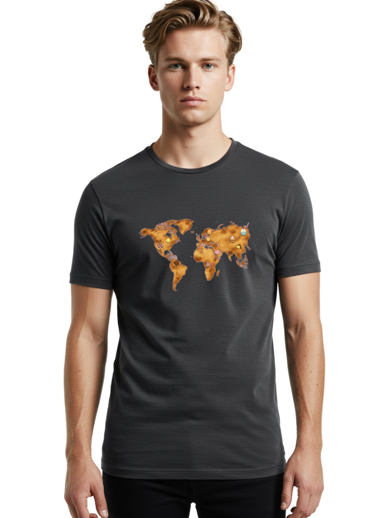 World-Map-With-Cupcakes Men'S Graphic Tee, 100% Cotton, Comfortable Casual Summer Wear, Machine Washable, Vintage Camera, Old Camera, Antique Camera, Black Camera, Classic Photography, Photography Equipment, Nostalgic Device, Film Camera, Baf676