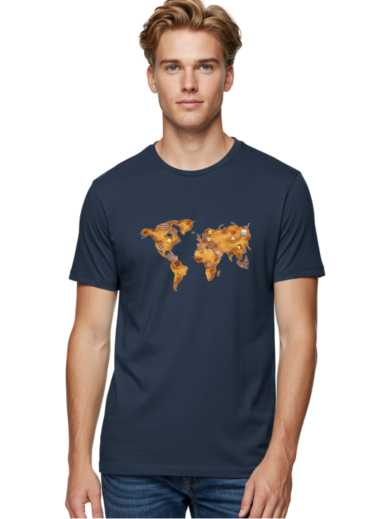 World-Map-With-Cupcakes Men'S Graphic Tee, 100% Cotton, Comfortable Casual Summer Wear, Machine Washable, Vintage Camera, Old Camera, Antique Camera, Black Camera, Classic Photography, Photography Equipment, Nostalgic Device, Film Camera, Baf676