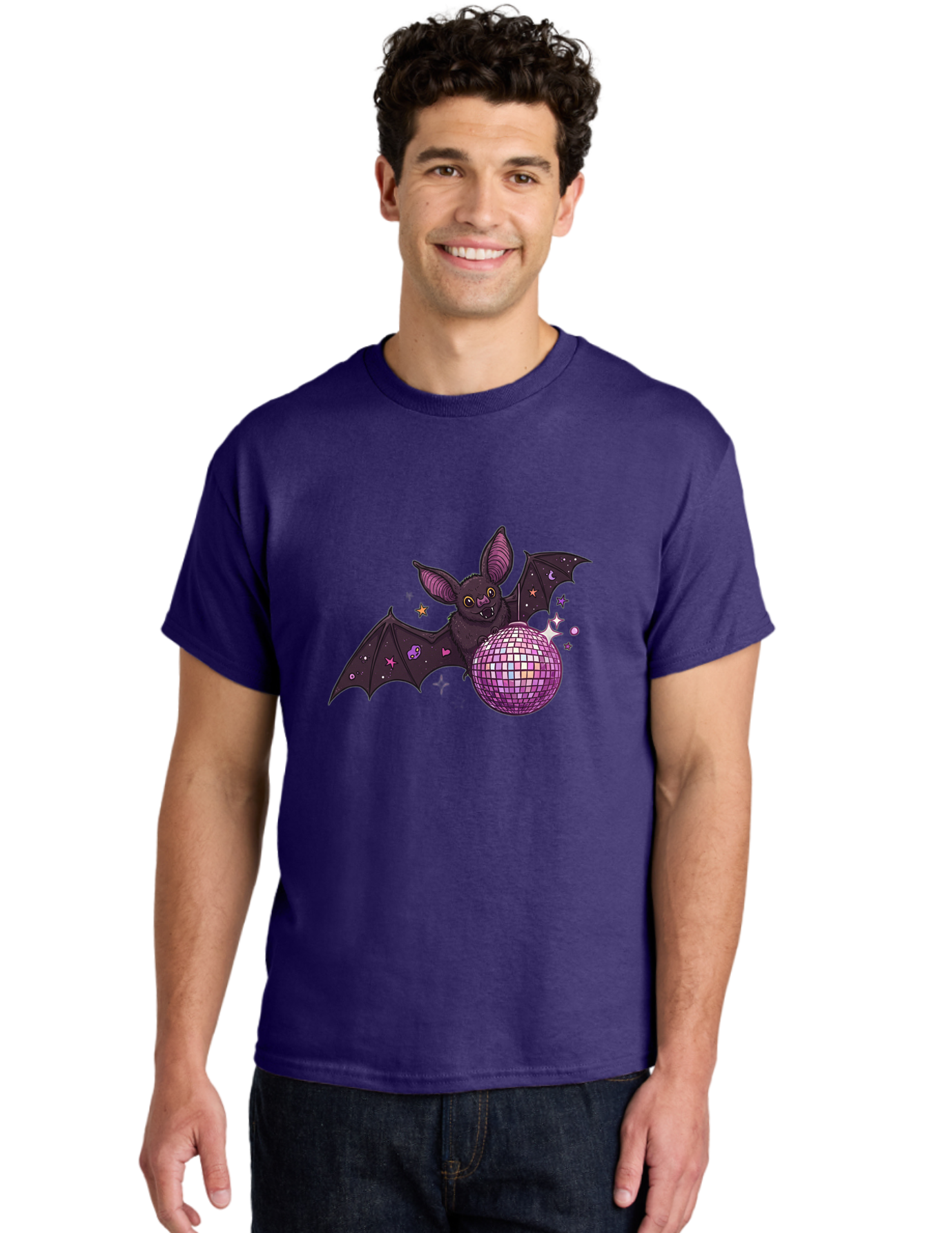 Bat-Holding-Disco-Ball-2 Men'S Graphic Tee, 100% Cotton, Comfortable Casual Summer Wear, Machine Washable, Vintage Camera, Old Camera, Antique Camera, Black Camera, Classic Photography, Photography Equipment, Nostalgic Device, Film Camera, Baf692