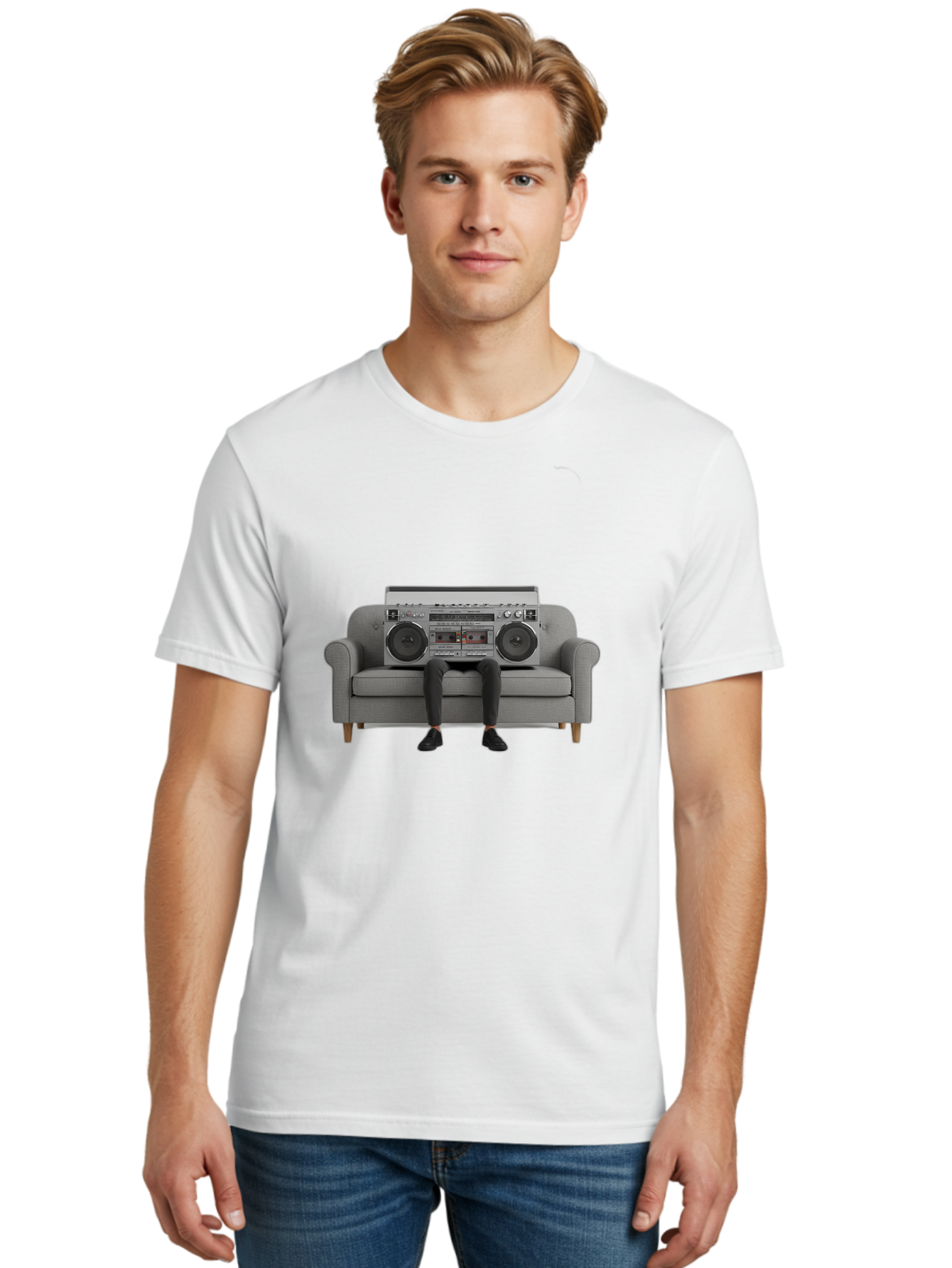 Boombox-Person Men'S Graphic Tee, 100% Cotton, Comfortable Casual Summer Wear, Machine Washable, Vintage Camera, Old Camera, Antique Camera, Black Camera, Classic Photography, Photography Equipment, Nostalgic Device, Film Camera, Camera Art Baf701