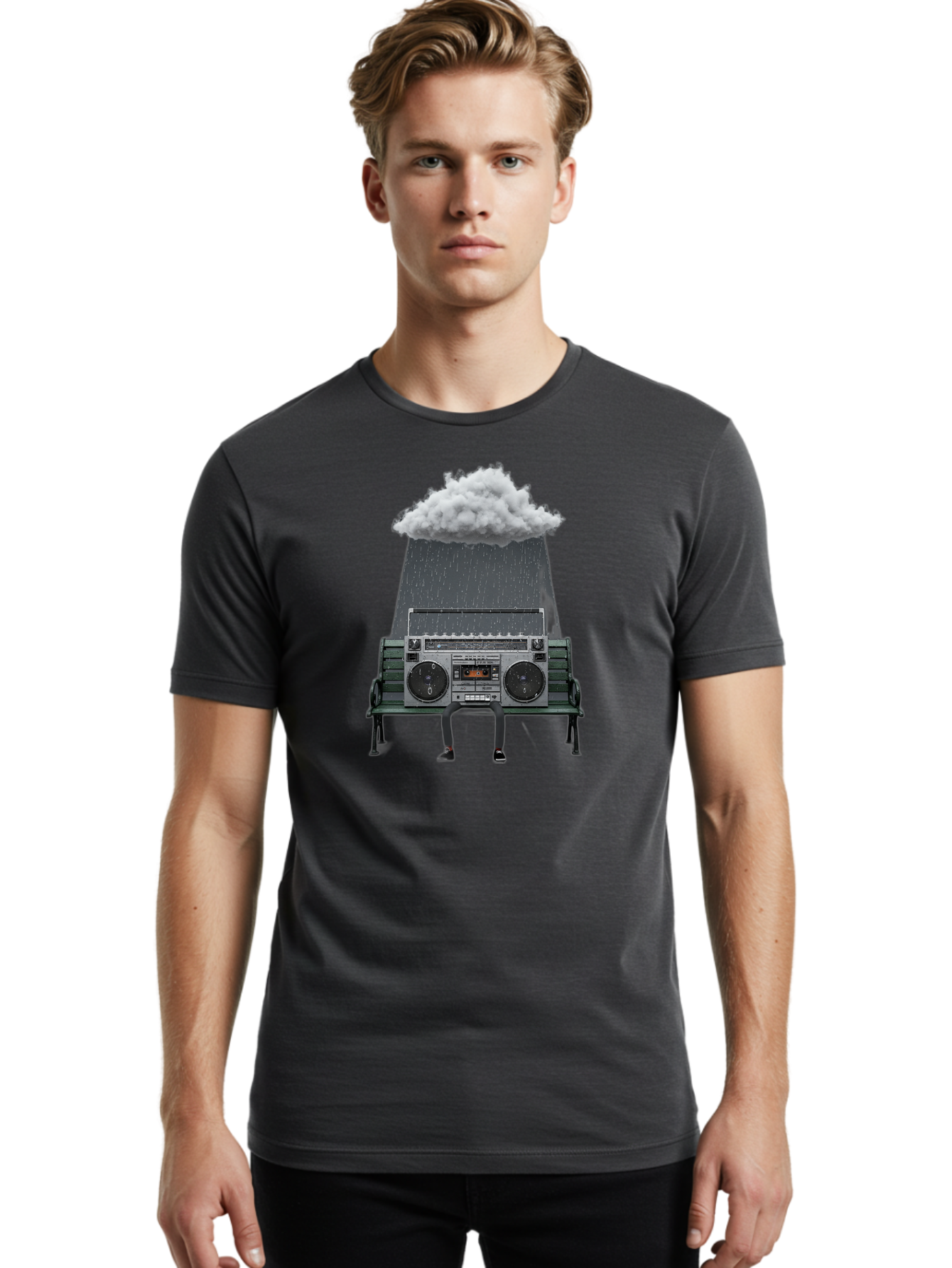 Boombox-Raincloud Men'S Graphic Tee, 100% Cotton, Comfortable Casual Summer Wear, Machine Washable, Vintage Camera, Old Camera, Antique Camera, Black Camera, Classic Photography, Photography Equipment, Nostalgic Device, Film Camera, Camera Art Baf702