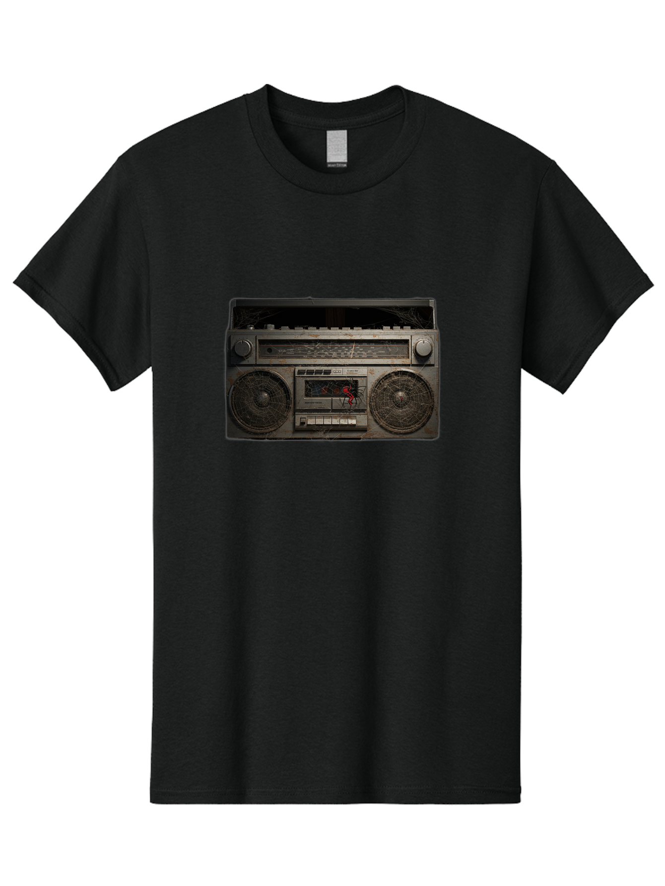 Boombox-With-Spider Men'S Graphic Tee, 100% Cotton, Comfortable Casual Summer Wear, Machine Washable, Vintage Camera, Old Camera, Antique Camera, Black Camera, Classic Photography, Photography Equipment, Nostalgic Device, Film Camera, Baf703