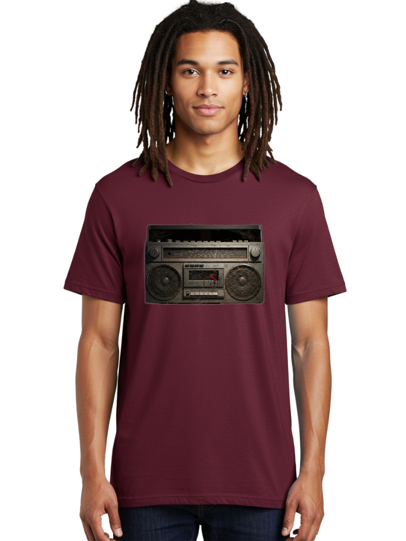 Boombox-With-Spider Men'S Graphic Tee, 100% Cotton, Comfortable Casual Summer Wear, Machine Washable, Vintage Camera, Old Camera, Antique Camera, Black Camera, Classic Photography, Photography Equipment, Nostalgic Device, Film Camera, Baf703