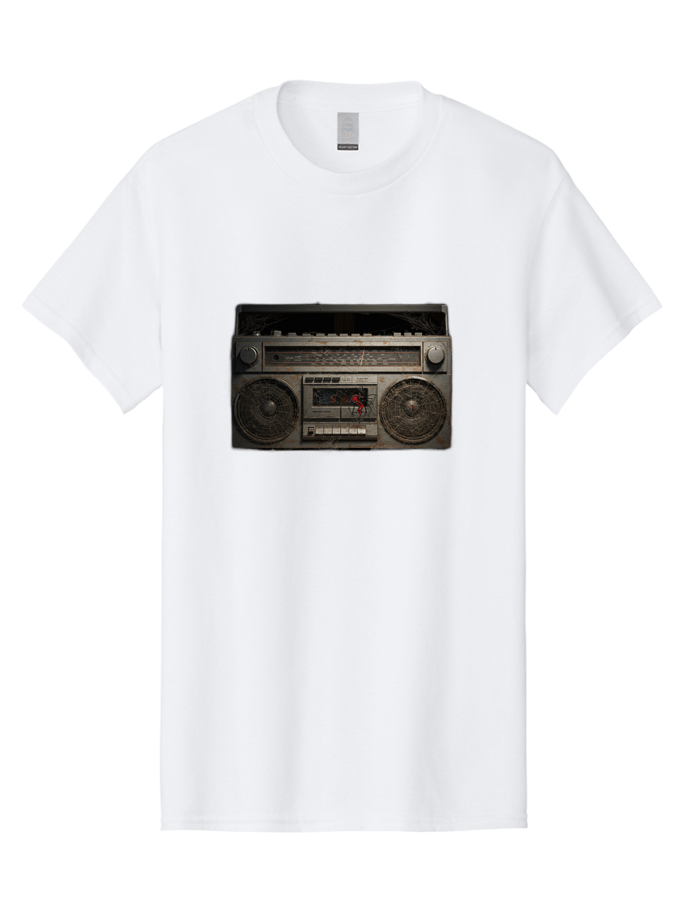 Boombox-With-Spider Men'S Graphic Tee, 100% Cotton, Comfortable Casual Summer Wear, Machine Washable, Vintage Camera, Old Camera, Antique Camera, Black Camera, Classic Photography, Photography Equipment, Nostalgic Device, Film Camera, Baf703