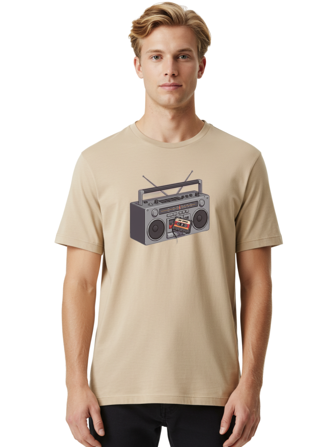 Cassette-Boombox Men'S Graphic Tee, 100% Cotton, Comfortable Casual Summer Wear, Machine Washable, Vintage Camera, Old Camera, Antique Camera, Black Camera, Classic Photography, Photography Equipment, Nostalgic Device, Film Camera, Camera Art Baf712