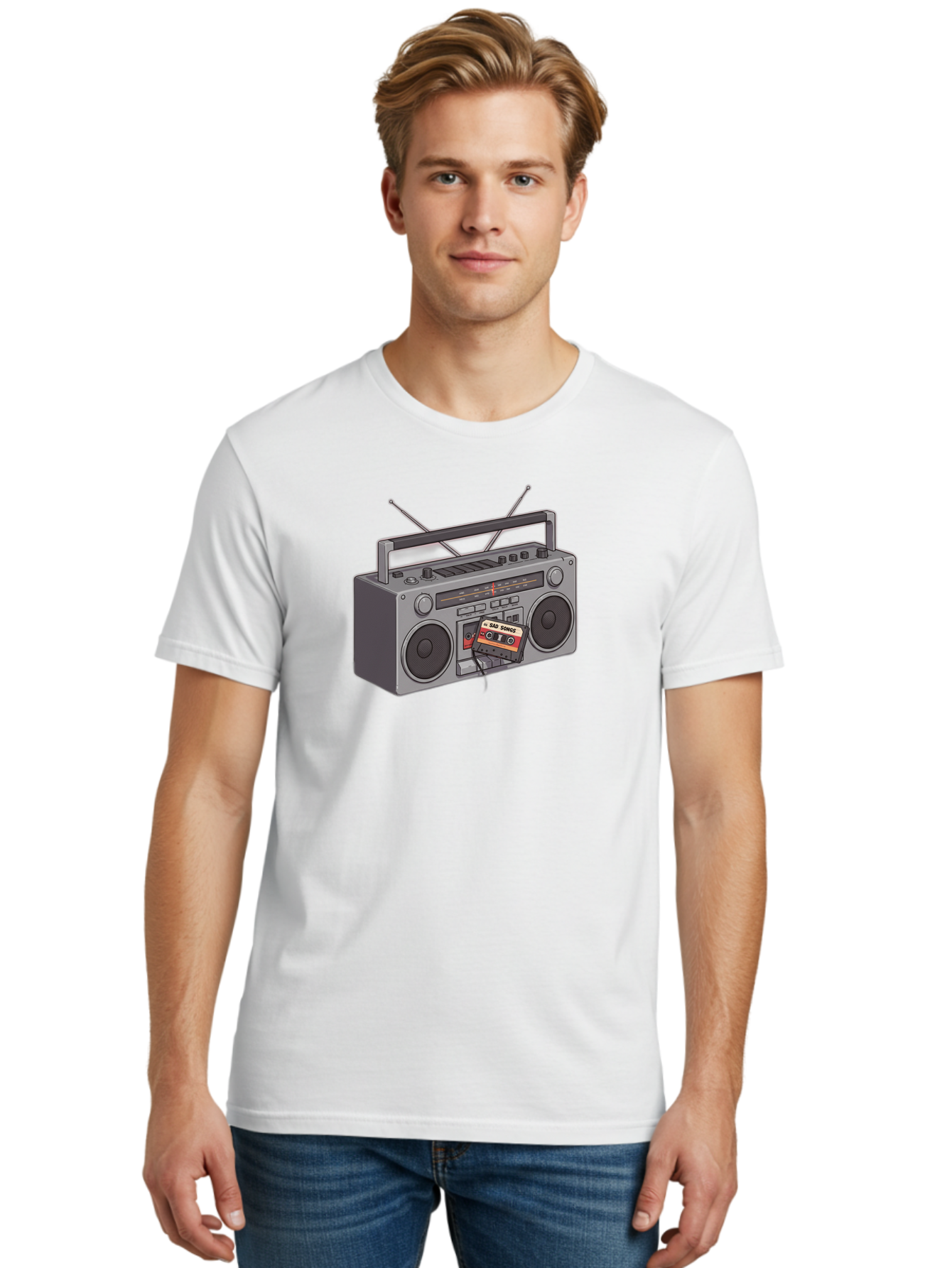 Cassette-Boombox Men'S Graphic Tee, 100% Cotton, Comfortable Casual Summer Wear, Machine Washable, Vintage Camera, Old Camera, Antique Camera, Black Camera, Classic Photography, Photography Equipment, Nostalgic Device, Film Camera, Camera Art Baf712