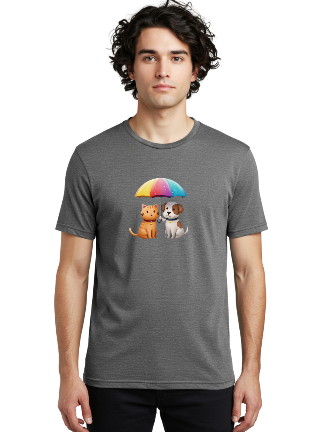 Cat-And-Dog-Under-Rainbow-Umbrella Men'S Graphic Tee, 100% Cotton, Comfortable Casual Summer Wear, Machine Washable, Vintage Camera, Old Camera, Antique Camera, Black Camera, Classic Photography, Photography Equipment, Nostalgic Device, Baf714