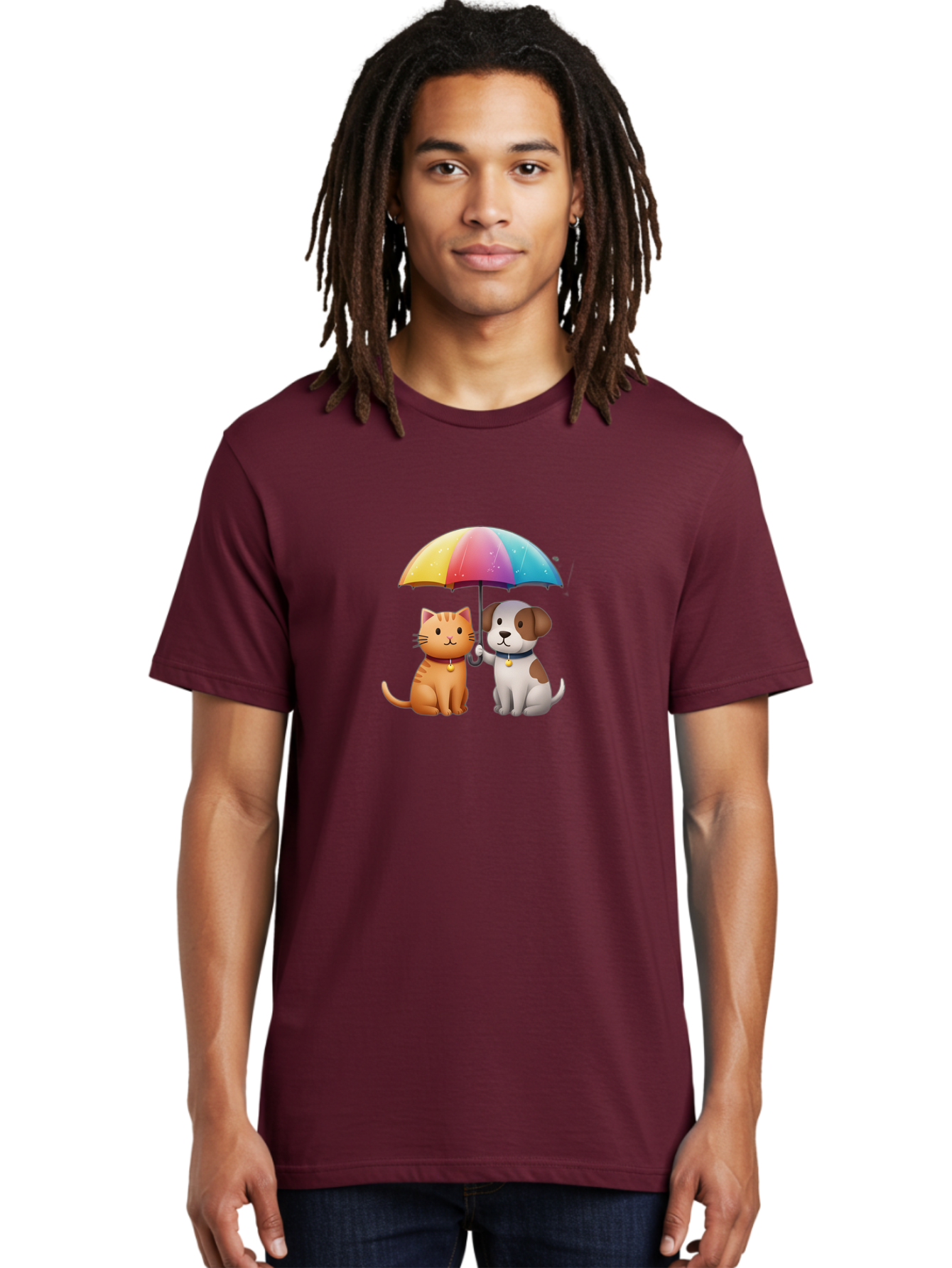Cat-And-Dog-Under-Rainbow-Umbrella Men'S Graphic Tee, 100% Cotton, Comfortable Casual Summer Wear, Machine Washable, Vintage Camera, Old Camera, Antique Camera, Black Camera, Classic Photography, Photography Equipment, Nostalgic Device, Baf714