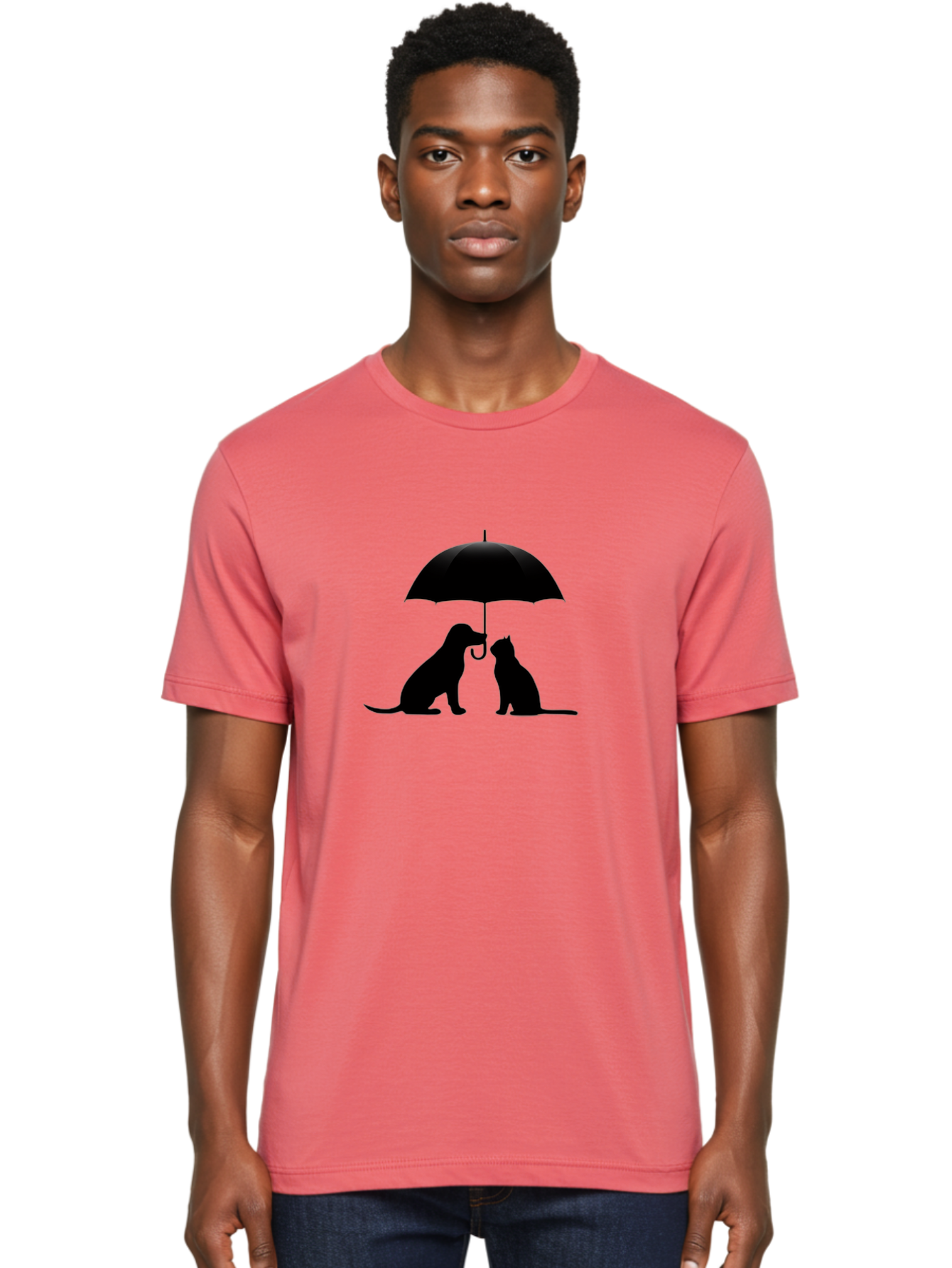 Cat-And-Dog-Under-Umbrella-2 Men'S Graphic Tee, 100% Cotton, Comfortable Casual Summer Wear, Machine Washable, Vintage Camera, Old Camera, Antique Camera, Black Camera, Classic Photography, Photography Equipment, Nostalgic Device, Film Camera, Baf716