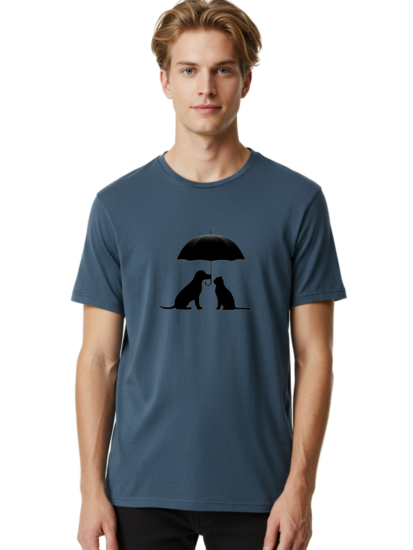Cat-And-Dog-Under-Umbrella-2 Men'S Graphic Tee, 100% Cotton, Comfortable Casual Summer Wear, Machine Washable, Vintage Camera, Old Camera, Antique Camera, Black Camera, Classic Photography, Photography Equipment, Nostalgic Device, Film Camera, Baf716