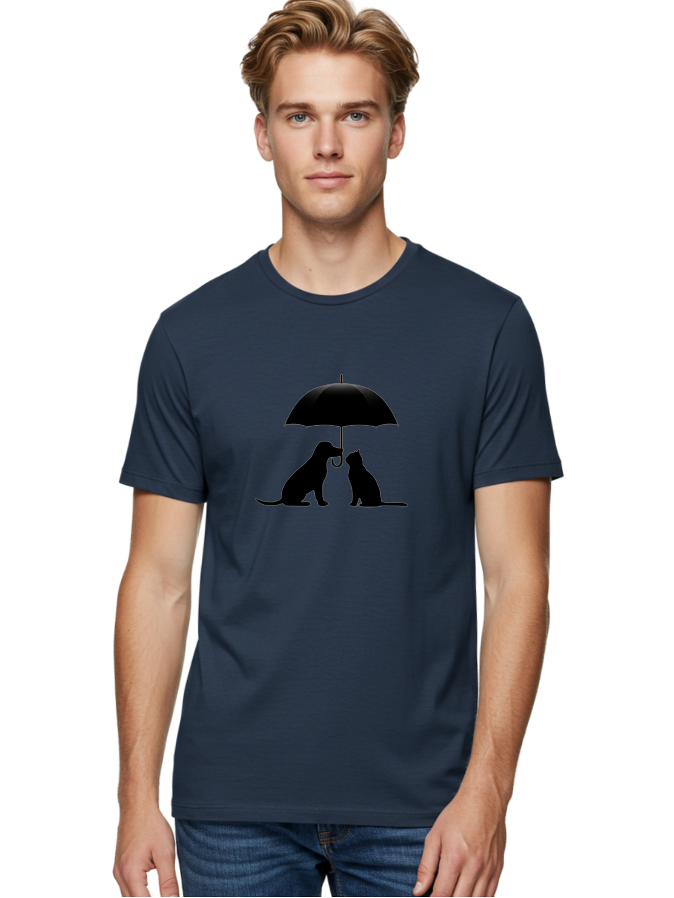 Cat-And-Dog-Under-Umbrella-2 Men'S Graphic Tee, 100% Cotton, Comfortable Casual Summer Wear, Machine Washable, Vintage Camera, Old Camera, Antique Camera, Black Camera, Classic Photography, Photography Equipment, Nostalgic Device, Film Camera, Baf716