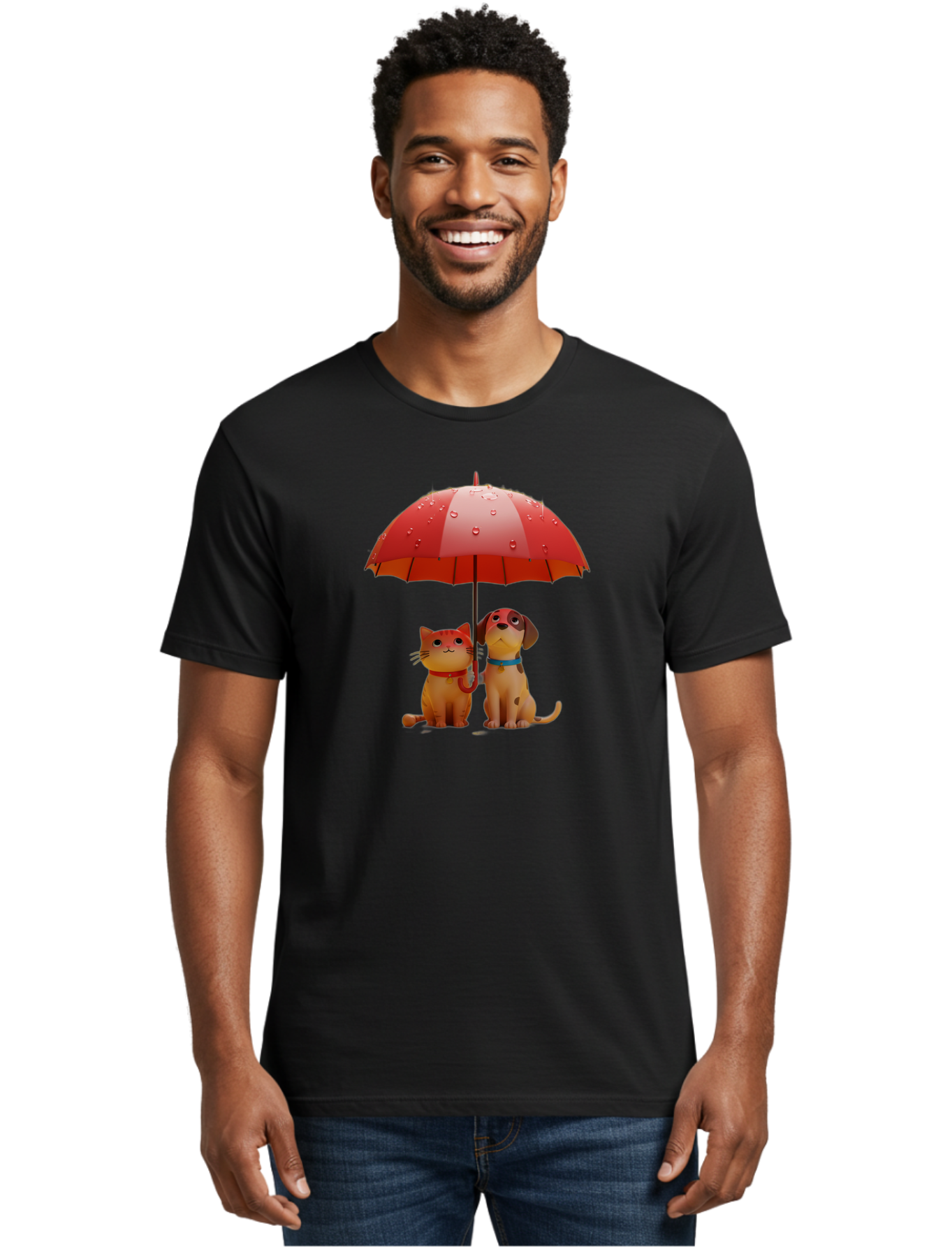 Cat-And-Dog-Under-Umbrella-4 Men'S Graphic Tee, 100% Cotton, Comfortable Casual Summer Wear, Machine Washable, Vintage Camera, Old Camera, Antique Camera, Black Camera, Classic Photography, Photography Equipment, Nostalgic Device, Film Camera, Baf718