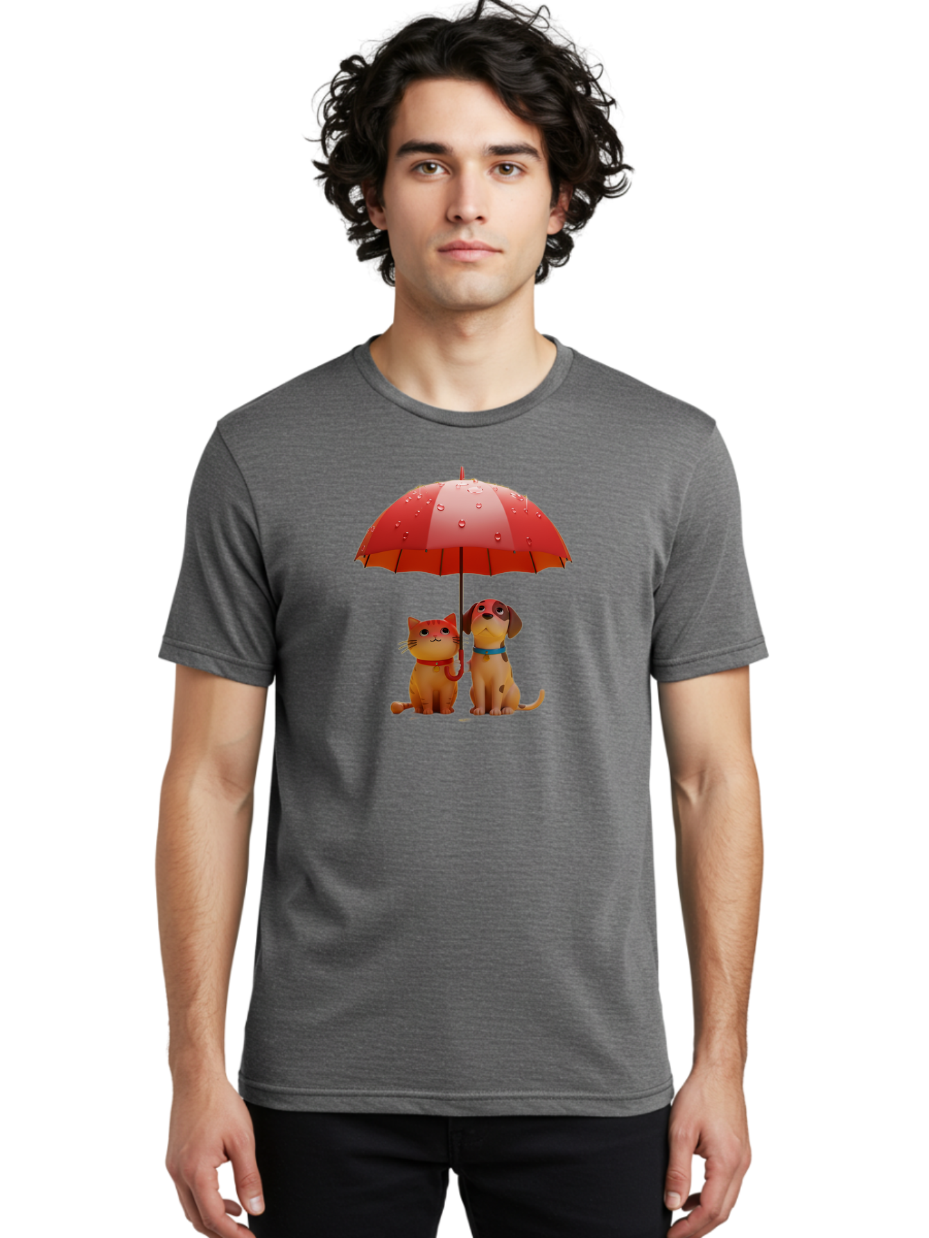 Cat-And-Dog-Under-Umbrella-4 Men'S Graphic Tee, 100% Cotton, Comfortable Casual Summer Wear, Machine Washable, Vintage Camera, Old Camera, Antique Camera, Black Camera, Classic Photography, Photography Equipment, Nostalgic Device, Film Camera, Baf718