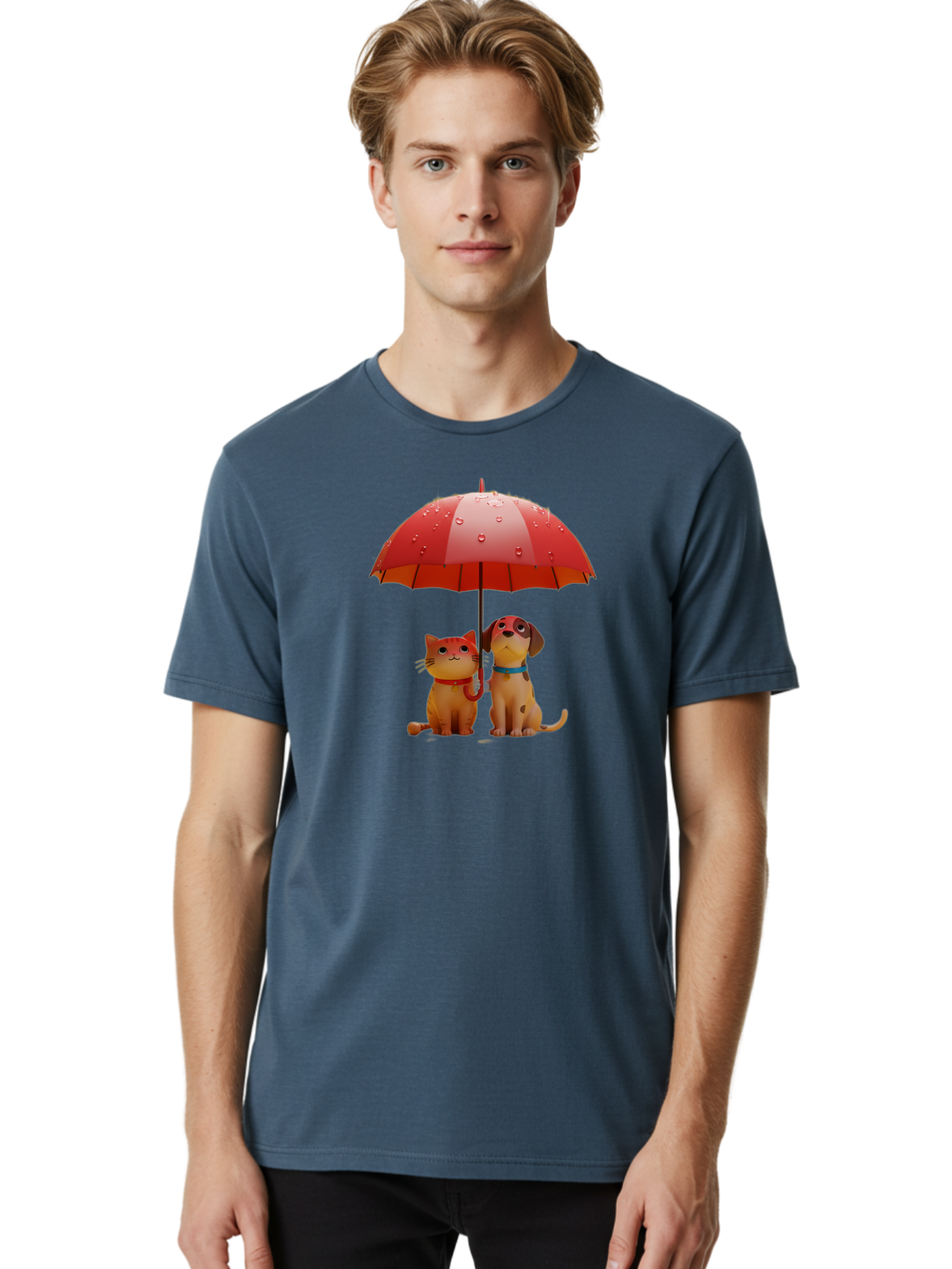 Cat-And-Dog-Under-Umbrella-4 Men'S Graphic Tee, 100% Cotton, Comfortable Casual Summer Wear, Machine Washable, Vintage Camera, Old Camera, Antique Camera, Black Camera, Classic Photography, Photography Equipment, Nostalgic Device, Film Camera, Baf718