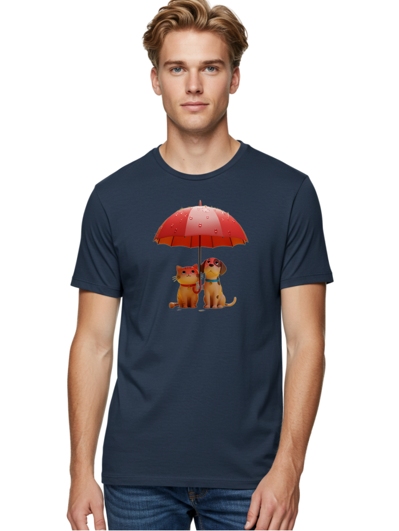 Cat-And-Dog-Under-Umbrella-4 Men'S Graphic Tee, 100% Cotton, Comfortable Casual Summer Wear, Machine Washable, Vintage Camera, Old Camera, Antique Camera, Black Camera, Classic Photography, Photography Equipment, Nostalgic Device, Film Camera, Baf718