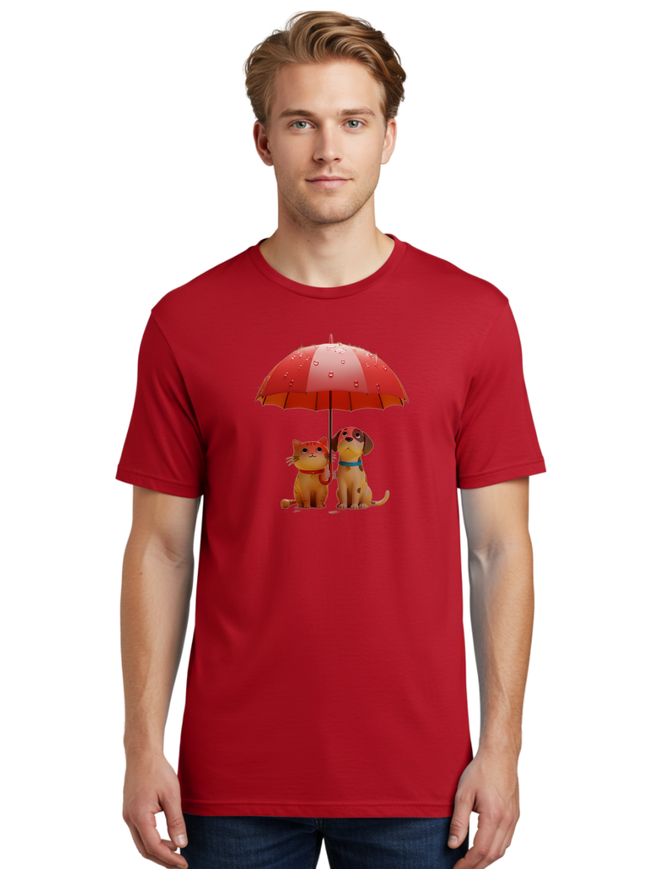 Cat-And-Dog-Under-Umbrella-4 Men'S Graphic Tee, 100% Cotton, Comfortable Casual Summer Wear, Machine Washable, Vintage Camera, Old Camera, Antique Camera, Black Camera, Classic Photography, Photography Equipment, Nostalgic Device, Film Camera, Baf718