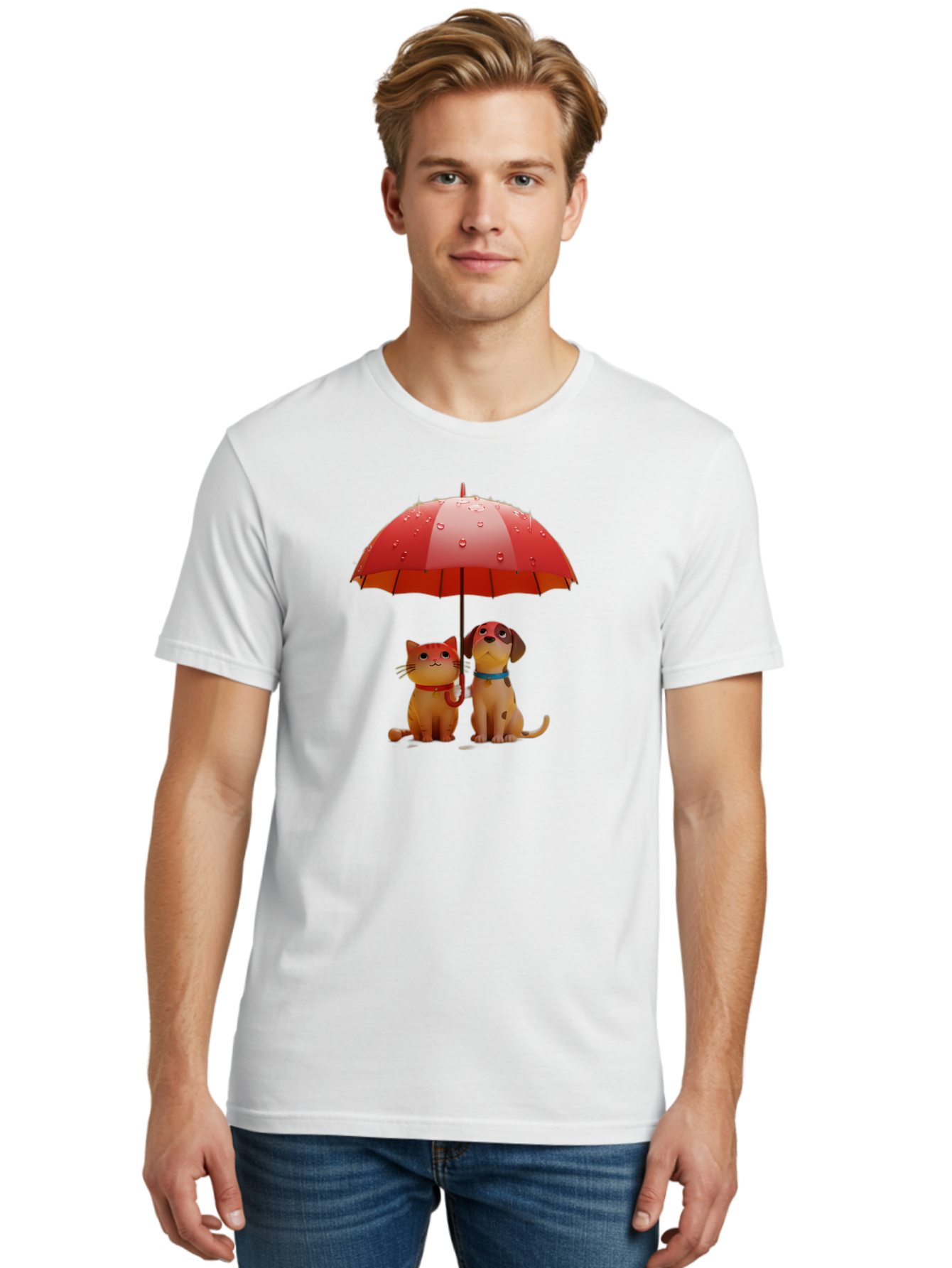 Cat-And-Dog-Under-Umbrella-4 Men'S Graphic Tee, 100% Cotton, Comfortable Casual Summer Wear, Machine Washable, Vintage Camera, Old Camera, Antique Camera, Black Camera, Classic Photography, Photography Equipment, Nostalgic Device, Film Camera, Baf718