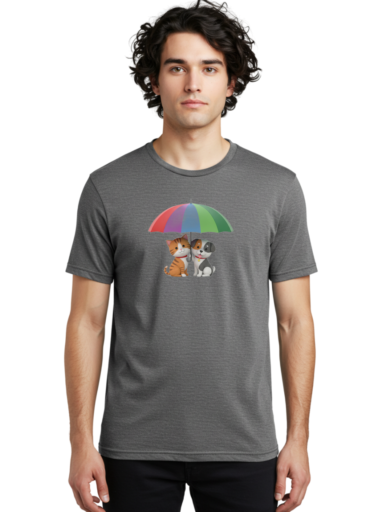 Cat-And-Dog-Under-Umbrella-5 Men'S Graphic Tee, 100% Cotton, Comfortable Casual Summer Wear, Machine Washable, Vintage Camera, Old Camera, Antique Camera, Black Camera, Classic Photography, Photography Equipment, Nostalgic Device, Film Camera, Baf719