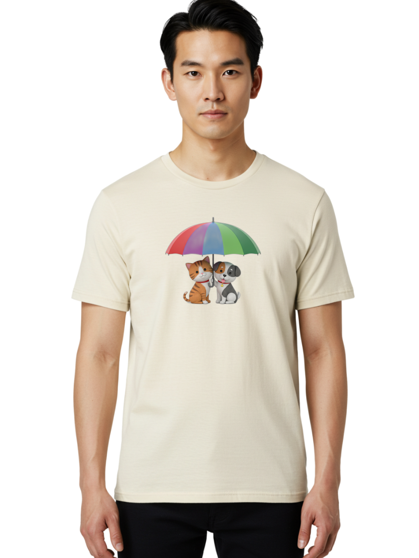 Cat-And-Dog-Under-Umbrella-5 Men'S Graphic Tee, 100% Cotton, Comfortable Casual Summer Wear, Machine Washable, Vintage Camera, Old Camera, Antique Camera, Black Camera, Classic Photography, Photography Equipment, Nostalgic Device, Film Camera, Baf719