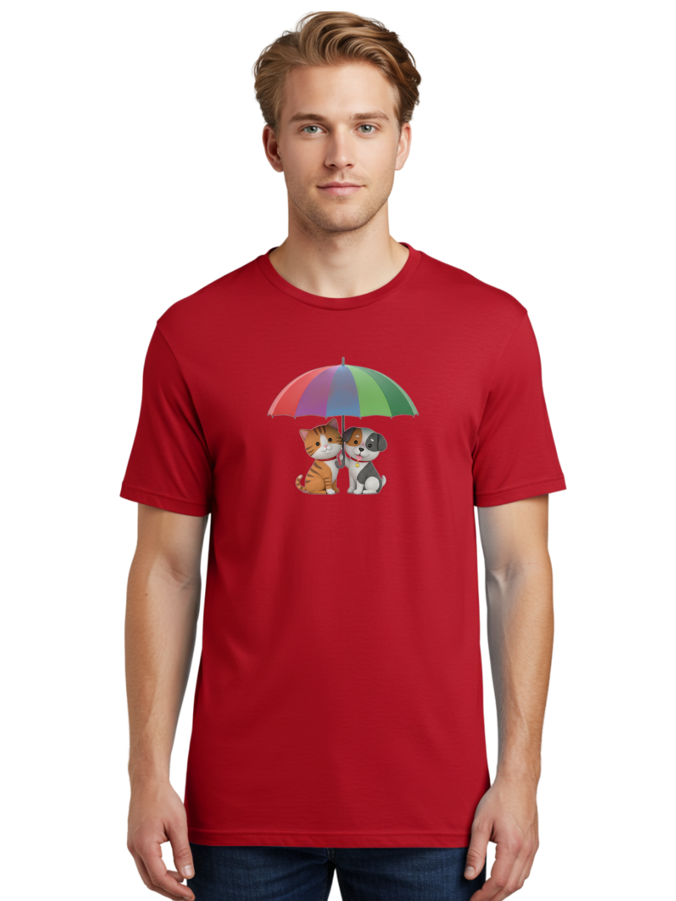 Cat-And-Dog-Under-Umbrella-5 Men'S Graphic Tee, 100% Cotton, Comfortable Casual Summer Wear, Machine Washable, Vintage Camera, Old Camera, Antique Camera, Black Camera, Classic Photography, Photography Equipment, Nostalgic Device, Film Camera, Baf719
