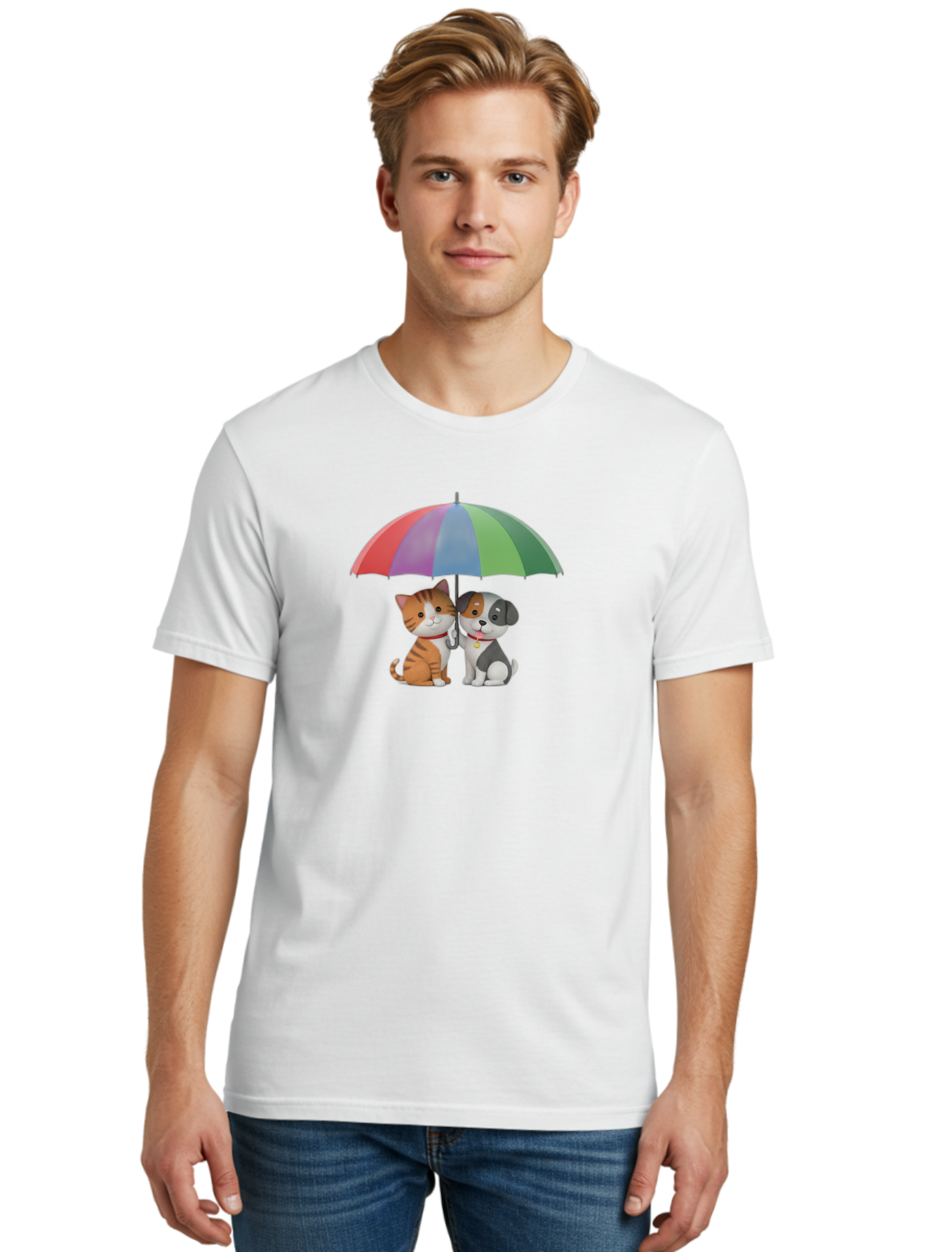Cat-And-Dog-Under-Umbrella-5 Men'S Graphic Tee, 100% Cotton, Comfortable Casual Summer Wear, Machine Washable, Vintage Camera, Old Camera, Antique Camera, Black Camera, Classic Photography, Photography Equipment, Nostalgic Device, Film Camera, Baf719
