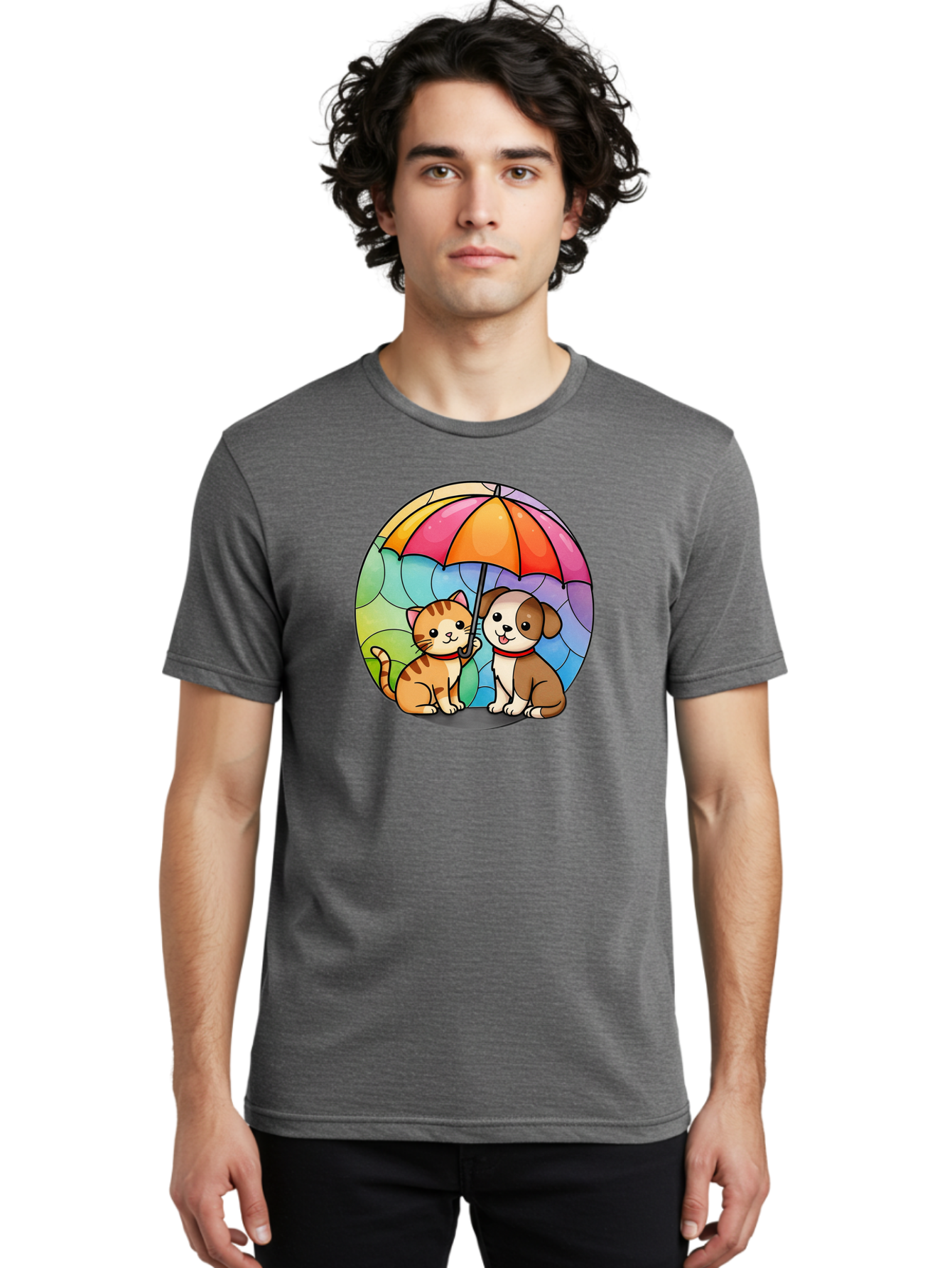 Cat-And-Dog-Under-Umbrella-6 Men'S Graphic Tee, 100% Cotton, Comfortable Casual Summer Wear, Machine Washable, Vintage Camera, Old Camera, Antique Camera, Black Camera, Classic Photography, Photography Equipment, Nostalgic Device, Film Camera, Baf720