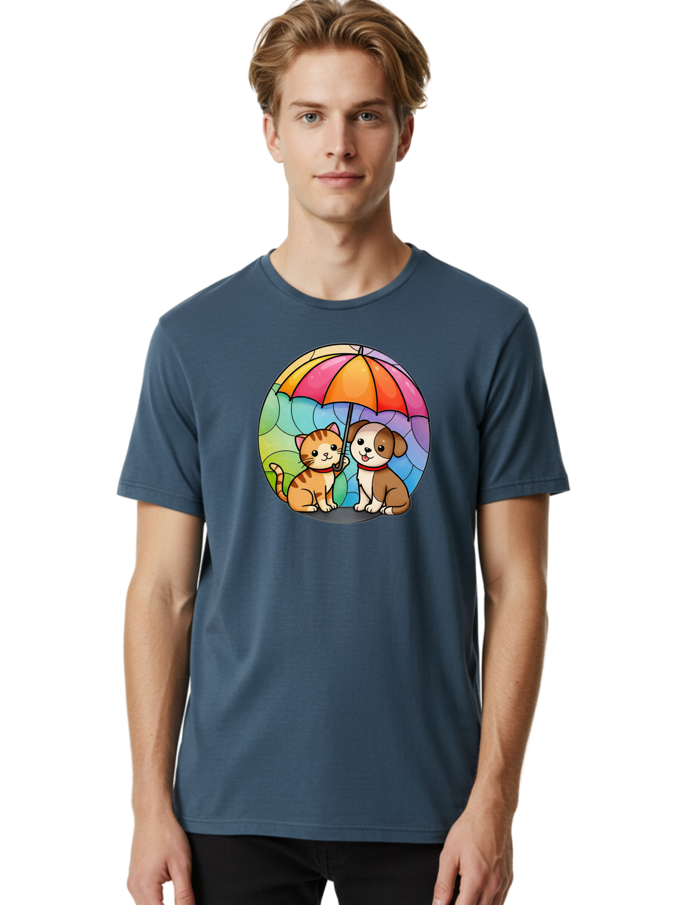 Cat-And-Dog-Under-Umbrella-6 Men'S Graphic Tee, 100% Cotton, Comfortable Casual Summer Wear, Machine Washable, Vintage Camera, Old Camera, Antique Camera, Black Camera, Classic Photography, Photography Equipment, Nostalgic Device, Film Camera, Baf720