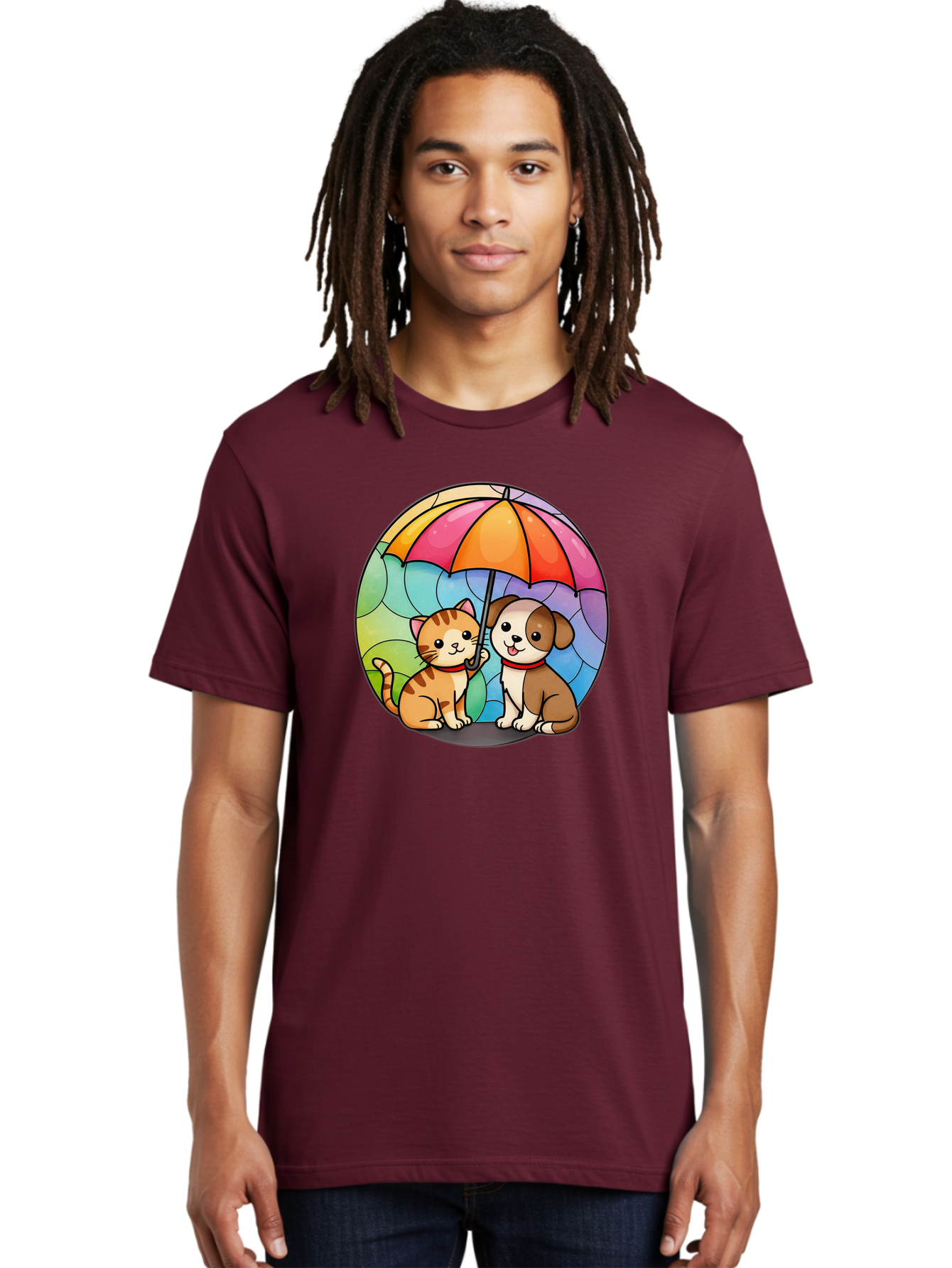Cat-And-Dog-Under-Umbrella-6 Men'S Graphic Tee, 100% Cotton, Comfortable Casual Summer Wear, Machine Washable, Vintage Camera, Old Camera, Antique Camera, Black Camera, Classic Photography, Photography Equipment, Nostalgic Device, Film Camera, Baf720