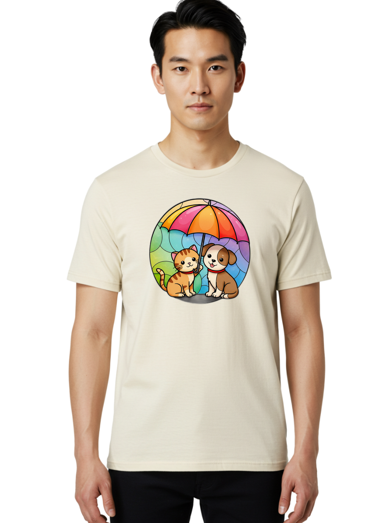 Cat-And-Dog-Under-Umbrella-6 Men'S Graphic Tee, 100% Cotton, Comfortable Casual Summer Wear, Machine Washable, Vintage Camera, Old Camera, Antique Camera, Black Camera, Classic Photography, Photography Equipment, Nostalgic Device, Film Camera, Baf720