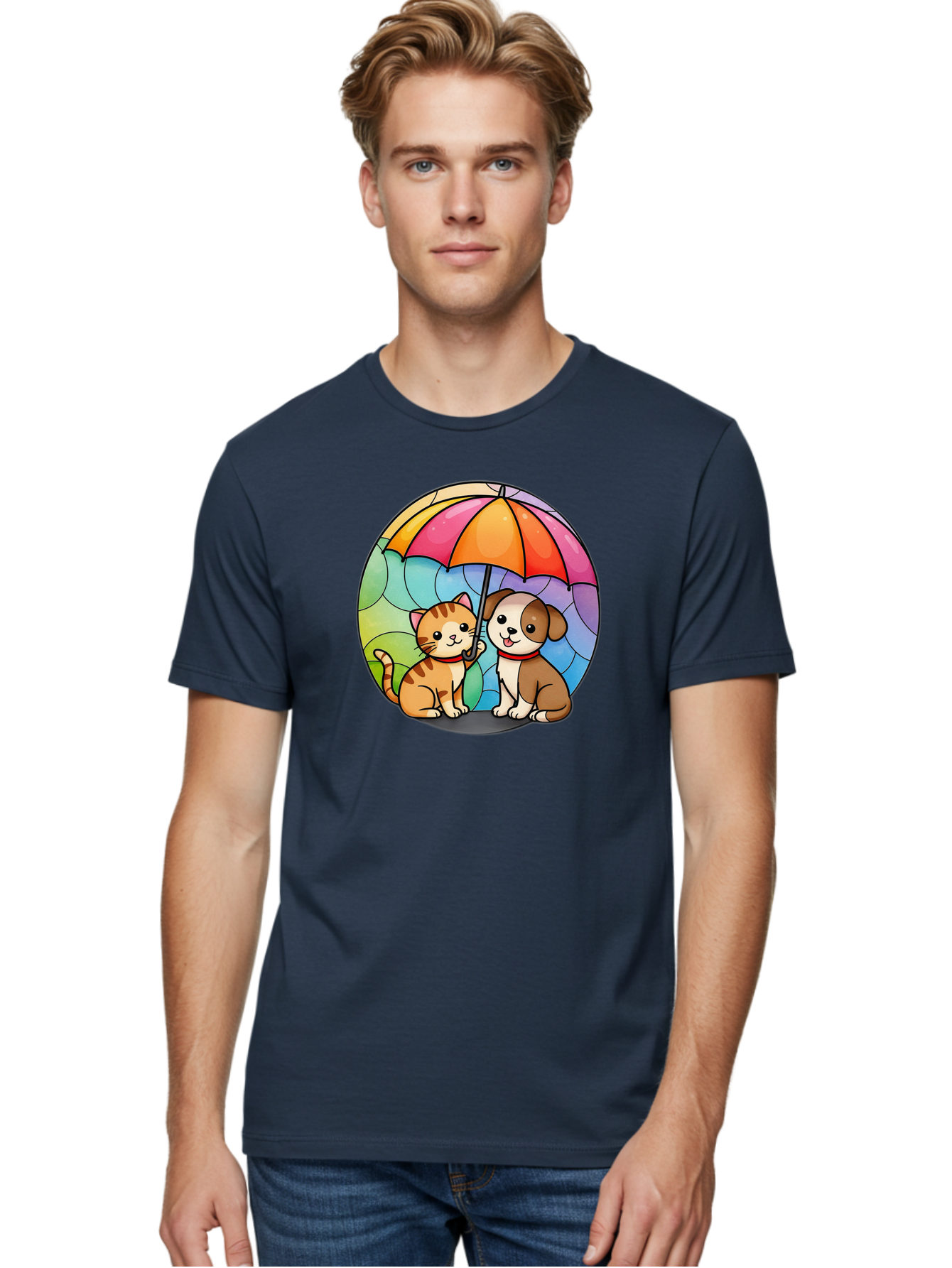 Cat-And-Dog-Under-Umbrella-6 Men'S Graphic Tee, 100% Cotton, Comfortable Casual Summer Wear, Machine Washable, Vintage Camera, Old Camera, Antique Camera, Black Camera, Classic Photography, Photography Equipment, Nostalgic Device, Film Camera, Baf720