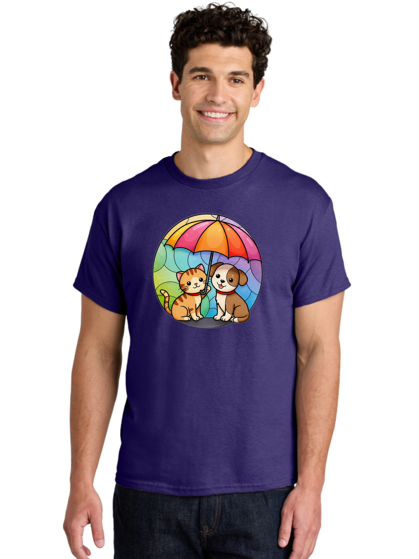 Cat-And-Dog-Under-Umbrella-6 Men'S Graphic Tee, 100% Cotton, Comfortable Casual Summer Wear, Machine Washable, Vintage Camera, Old Camera, Antique Camera, Black Camera, Classic Photography, Photography Equipment, Nostalgic Device, Film Camera, Baf720