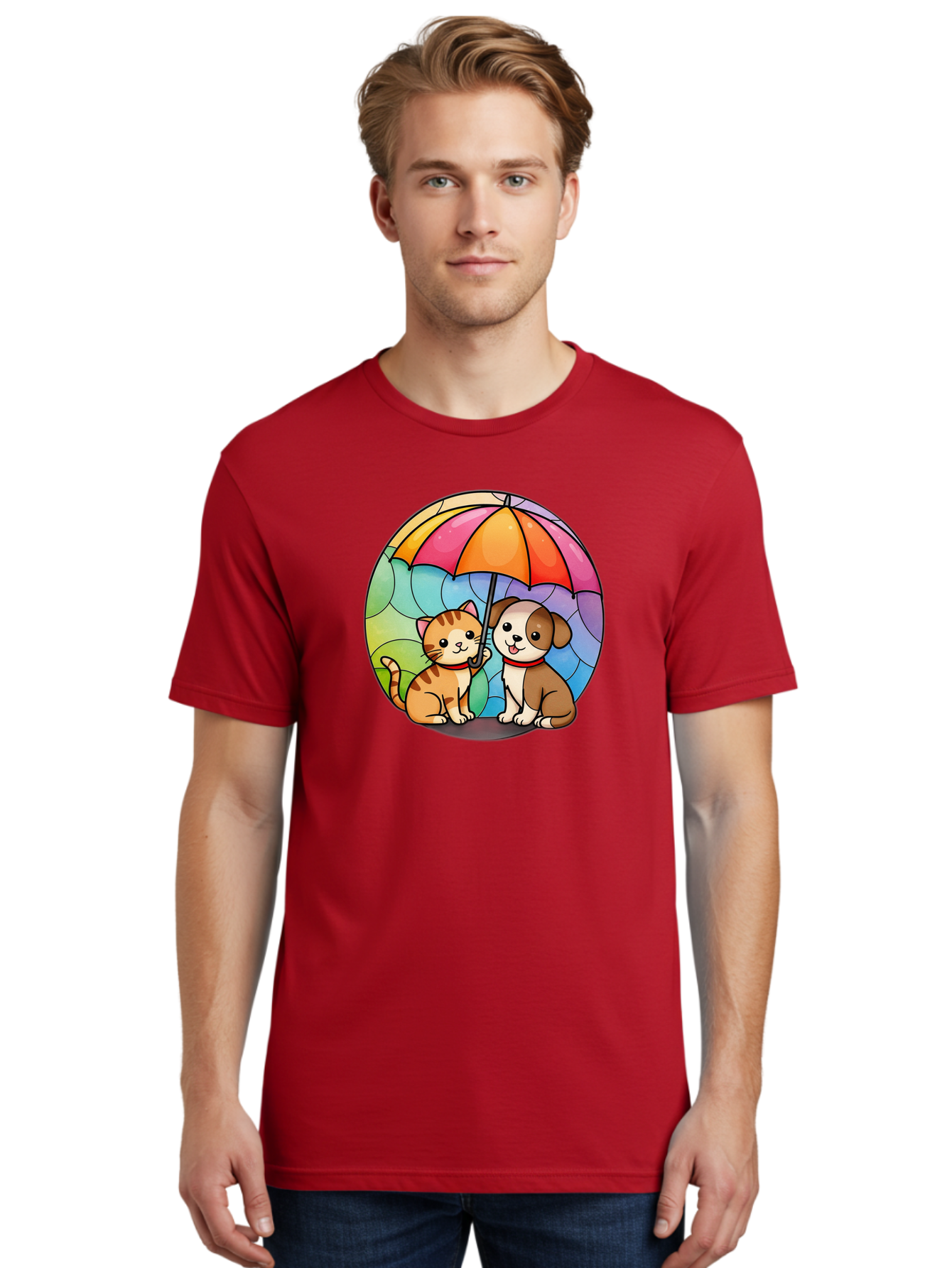 Cat-And-Dog-Under-Umbrella-6 Men'S Graphic Tee, 100% Cotton, Comfortable Casual Summer Wear, Machine Washable, Vintage Camera, Old Camera, Antique Camera, Black Camera, Classic Photography, Photography Equipment, Nostalgic Device, Film Camera, Baf720